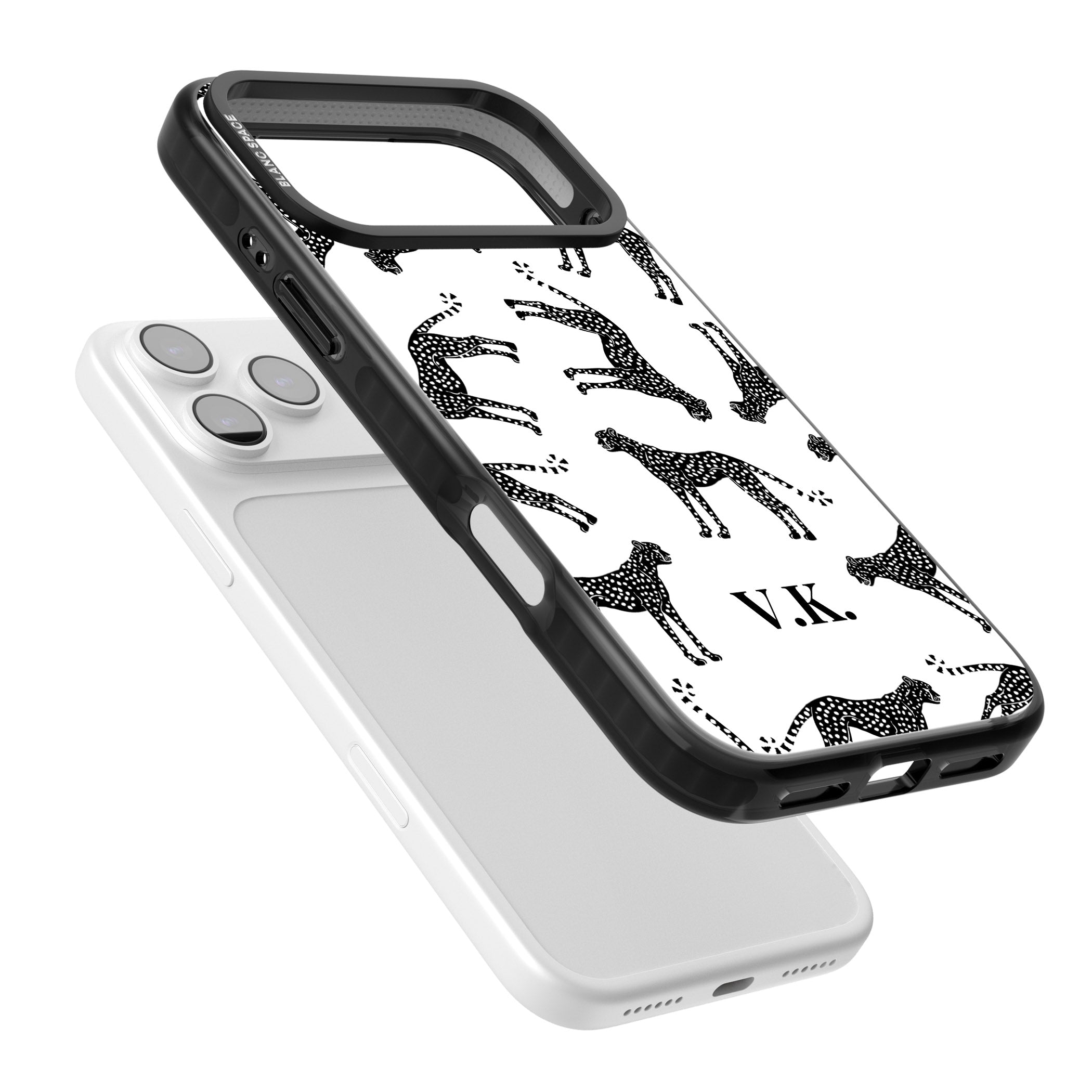 Personalised Black & White Cheetah Pattern iPhone 17 Pro Max Impact Pro Black Phone Case Colours