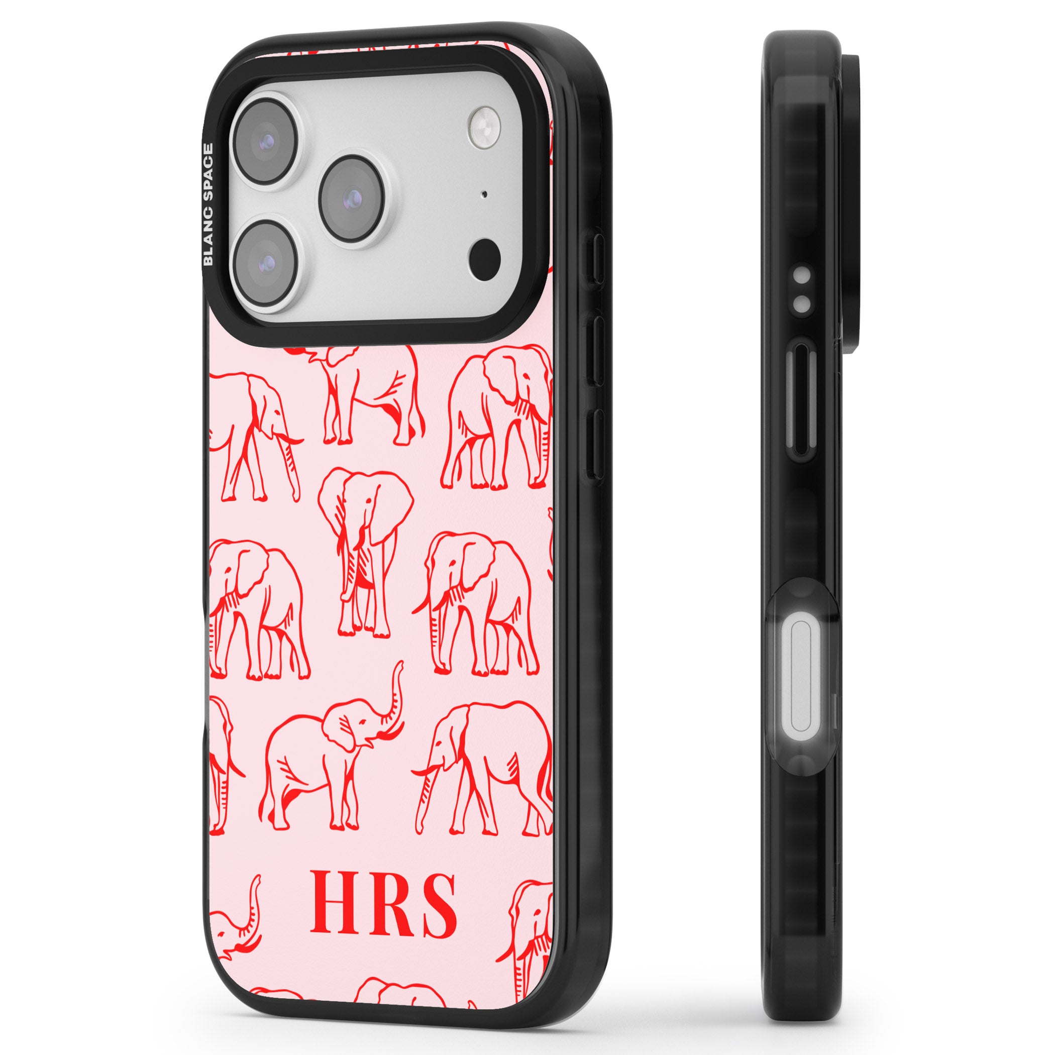 Personalised Red Elephant Outline iPhone 17 Pro Max Impact Pro Black Phone Case Side Profile