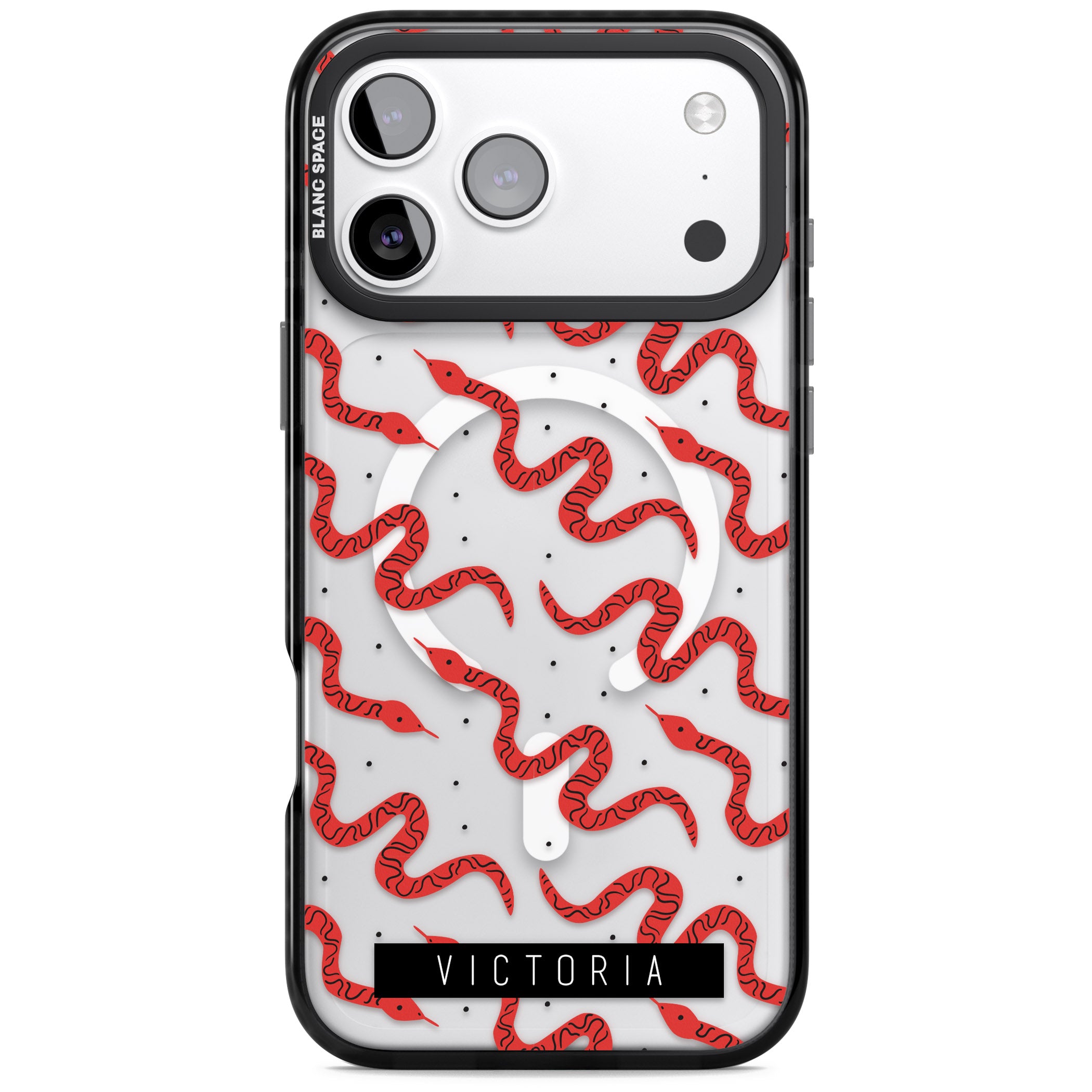 Personalised Red Snake Pattern iPhone 17 Pro Max Impact Pro Black Phone Case