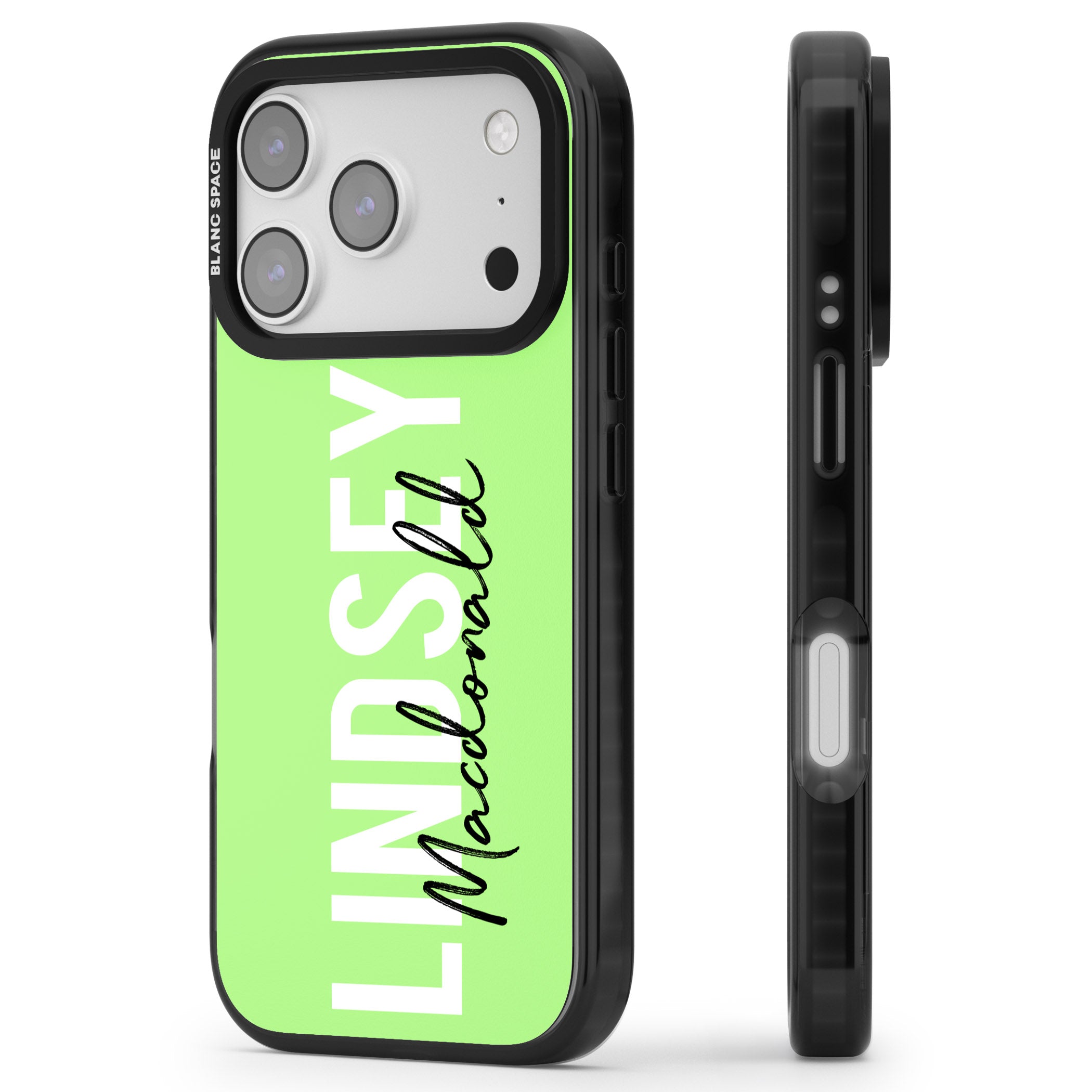 Personalised Bold Name: Lime iPhone 17 Pro Max Impact Pro Black Phone Case Side Profile