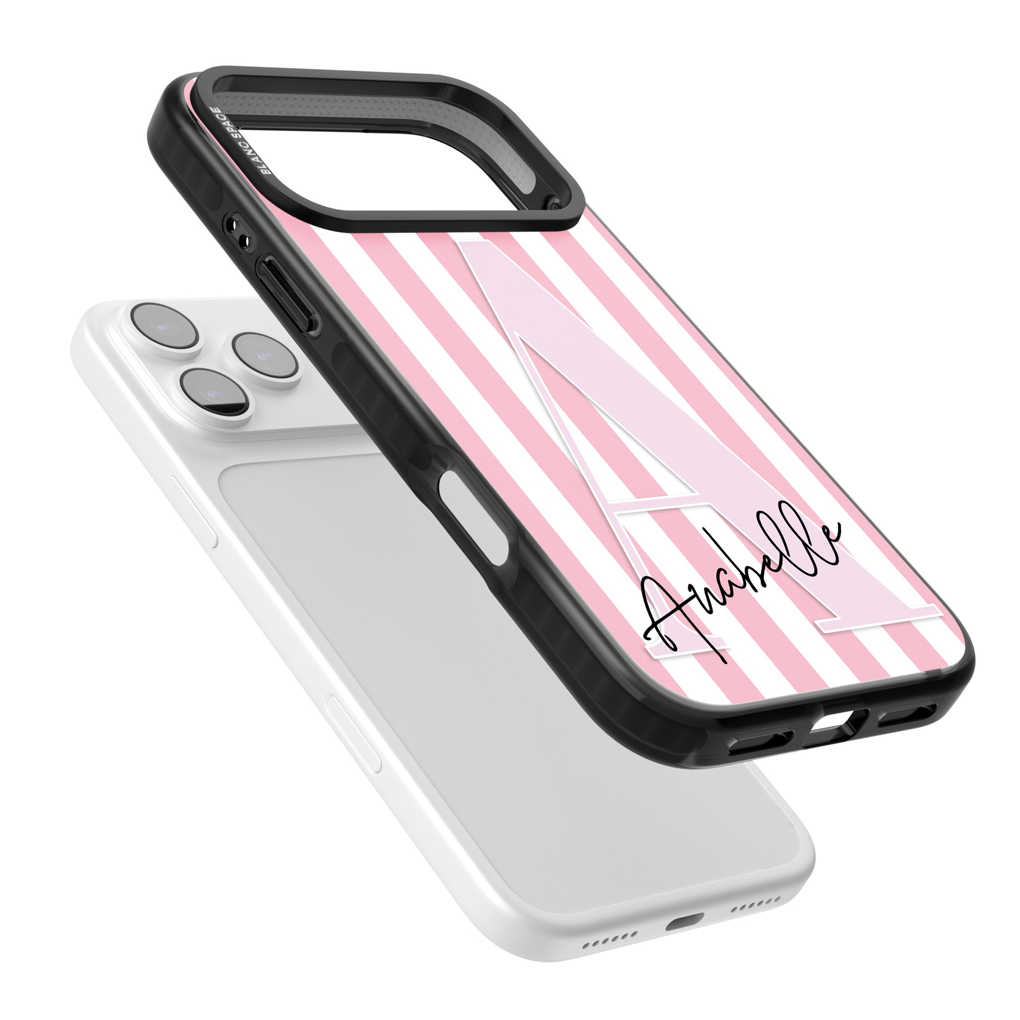 Personalised Pink Stripes & Monogram iPhone 17 Pro Max Impact Pro Black Phone Case Colours