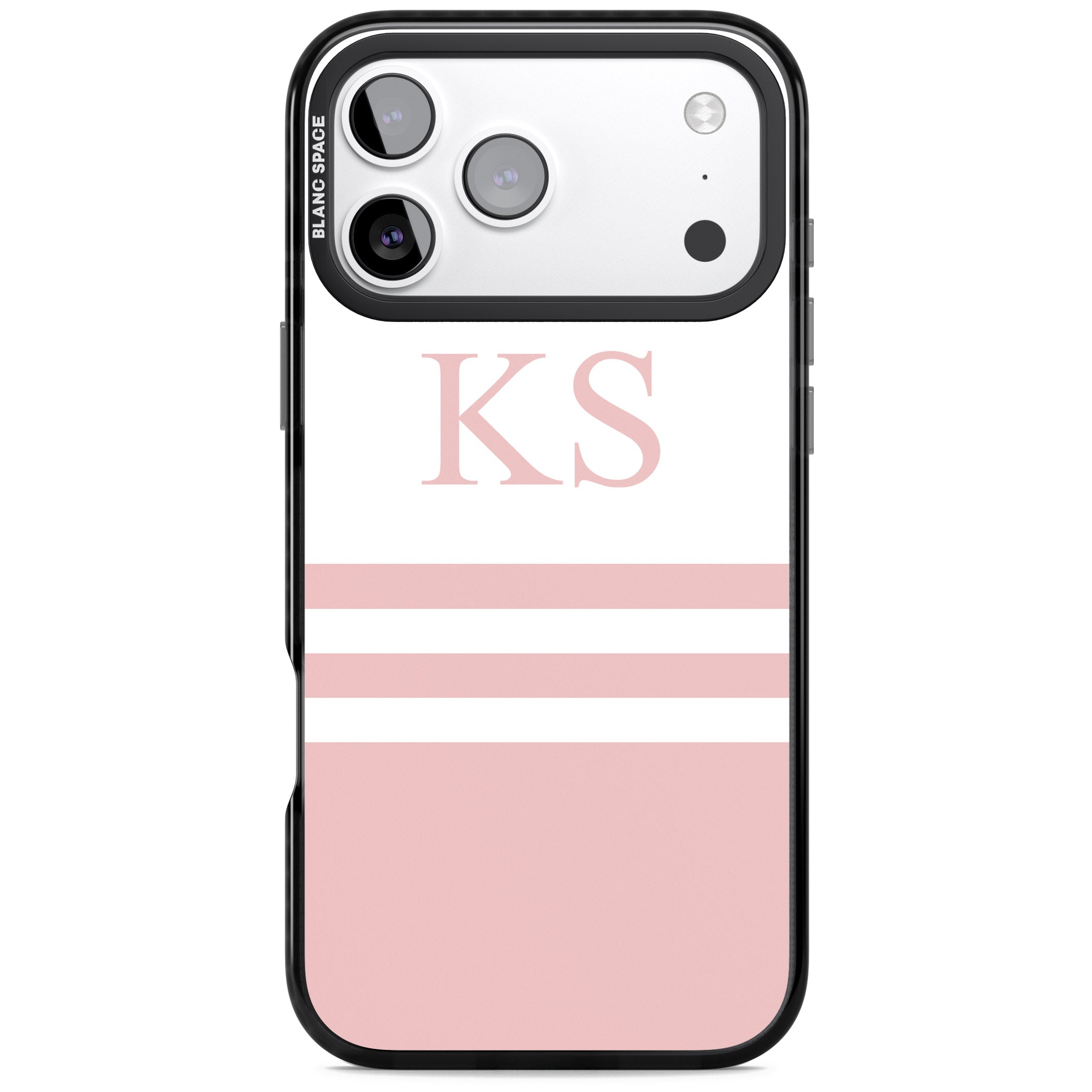Personalised Pink Stripes & Initials iPhone 17 Pro Max Impact Pro Black Phone Case