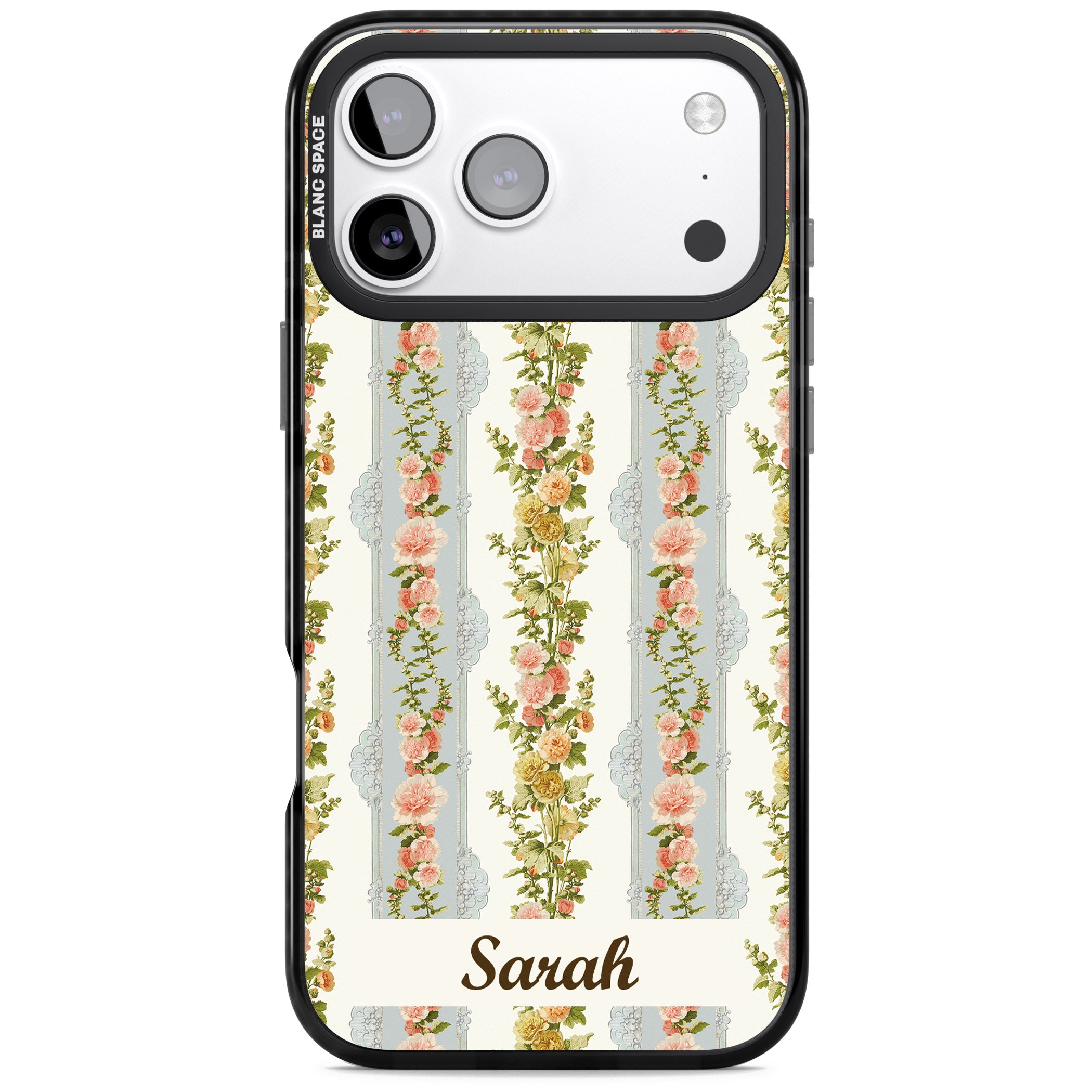 Personalised Vintage Floral Stripes iPhone 17 Pro Max Impact Pro Black Phone Case