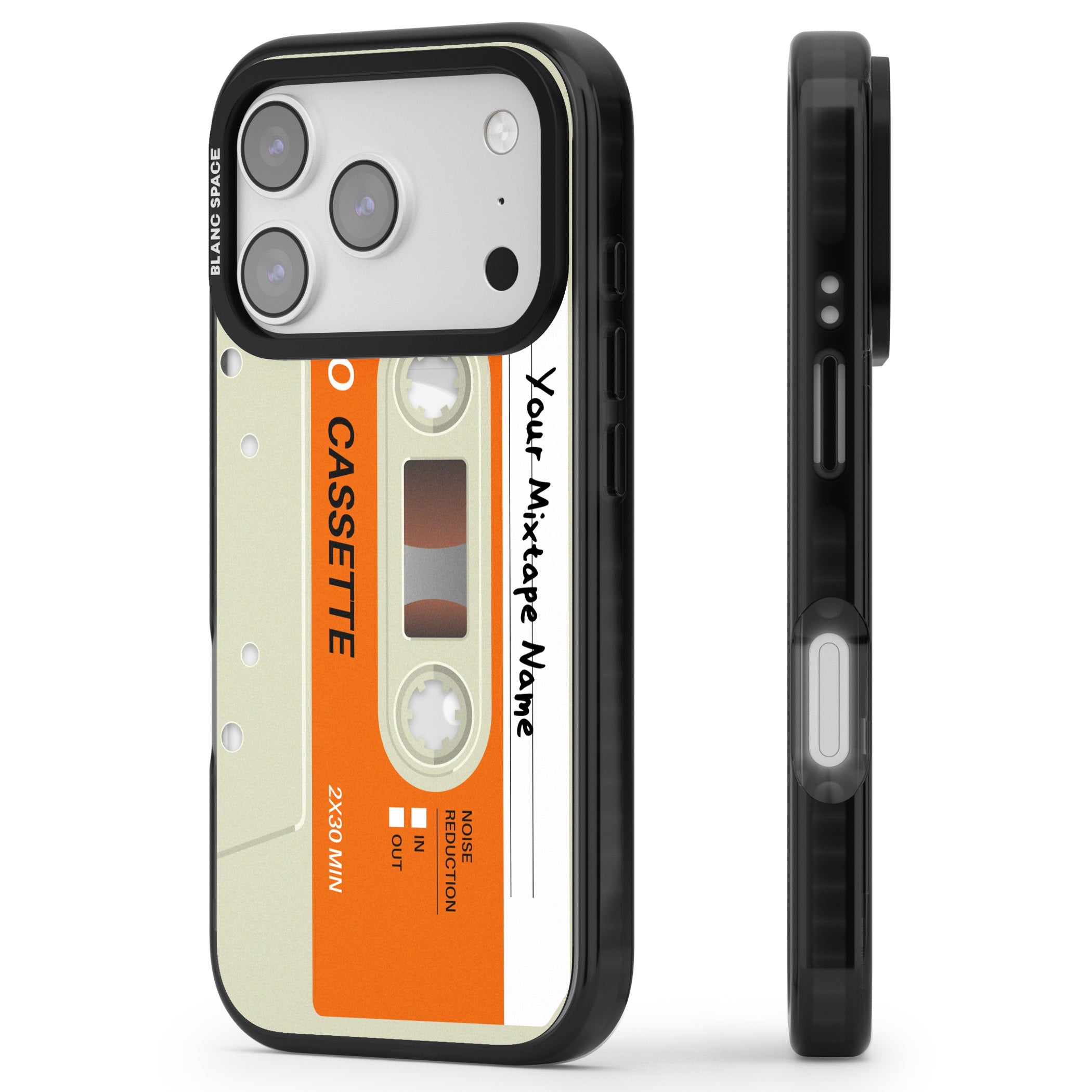 Personalised Retro Cassette Classic iPhone 17 Pro Max Impact Pro Black Phone Case Side Profile