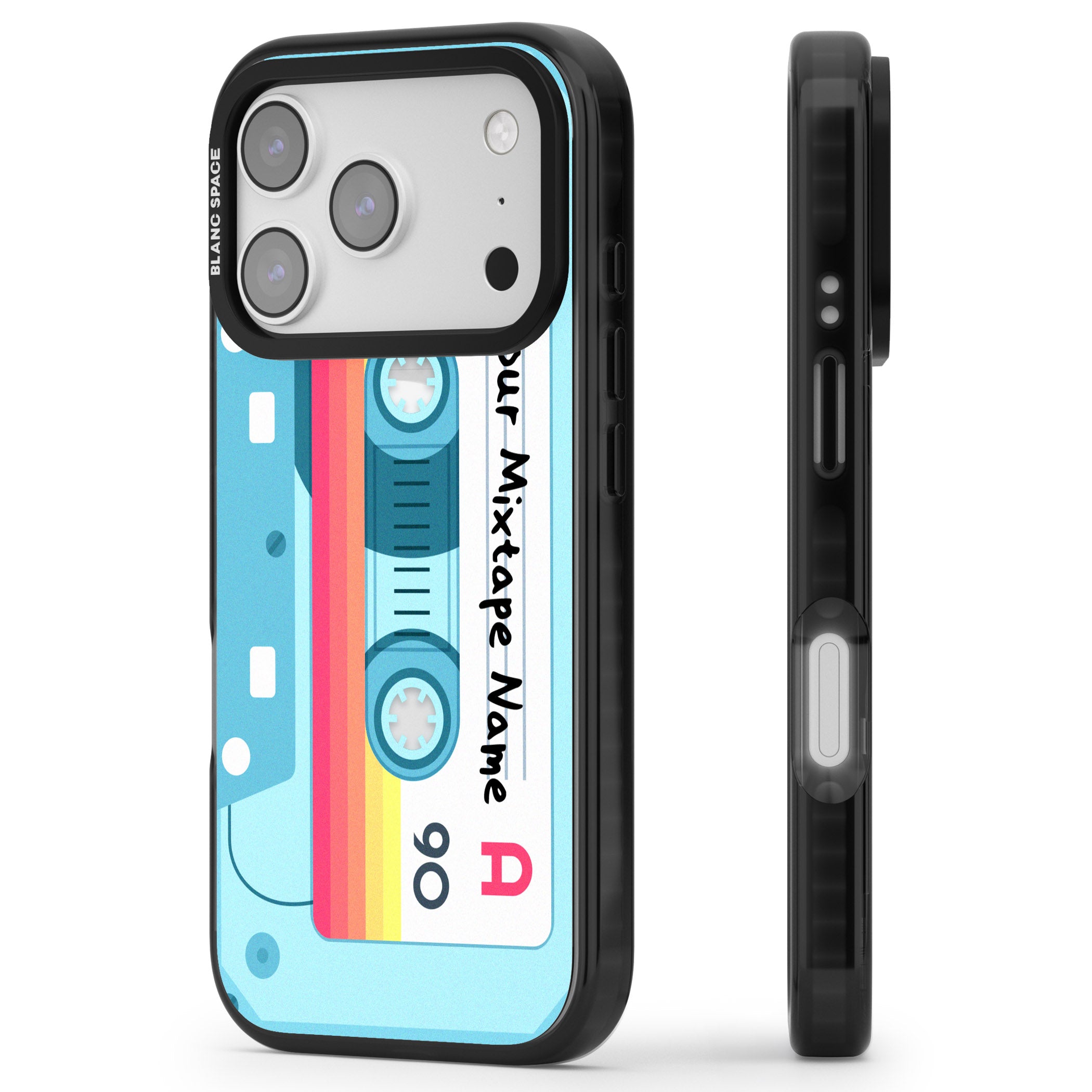 Personalised Retro Mixtape Sporty iPhone 17 Pro Max Impact Pro Black Phone Case Side Profile