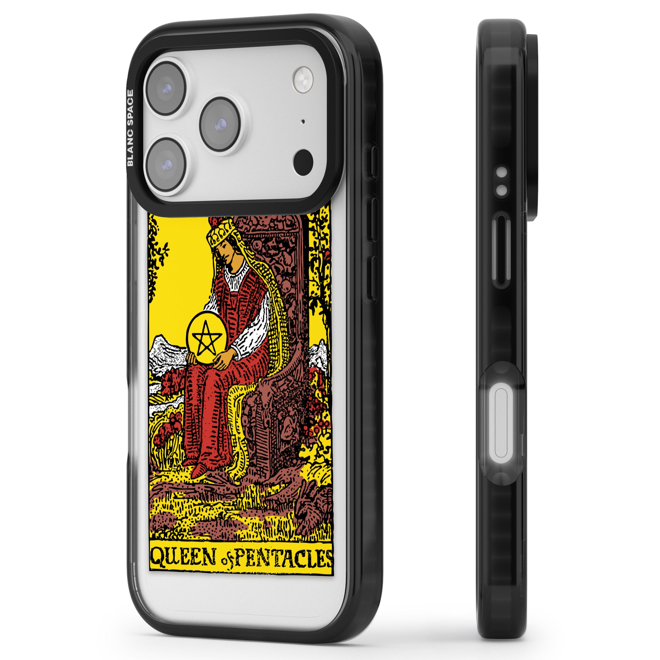 Personalised Queen Of Pentacles Tarot Card (Color) iPhone 17 Pro Max Impact Pro Black Phone Case Side Profile