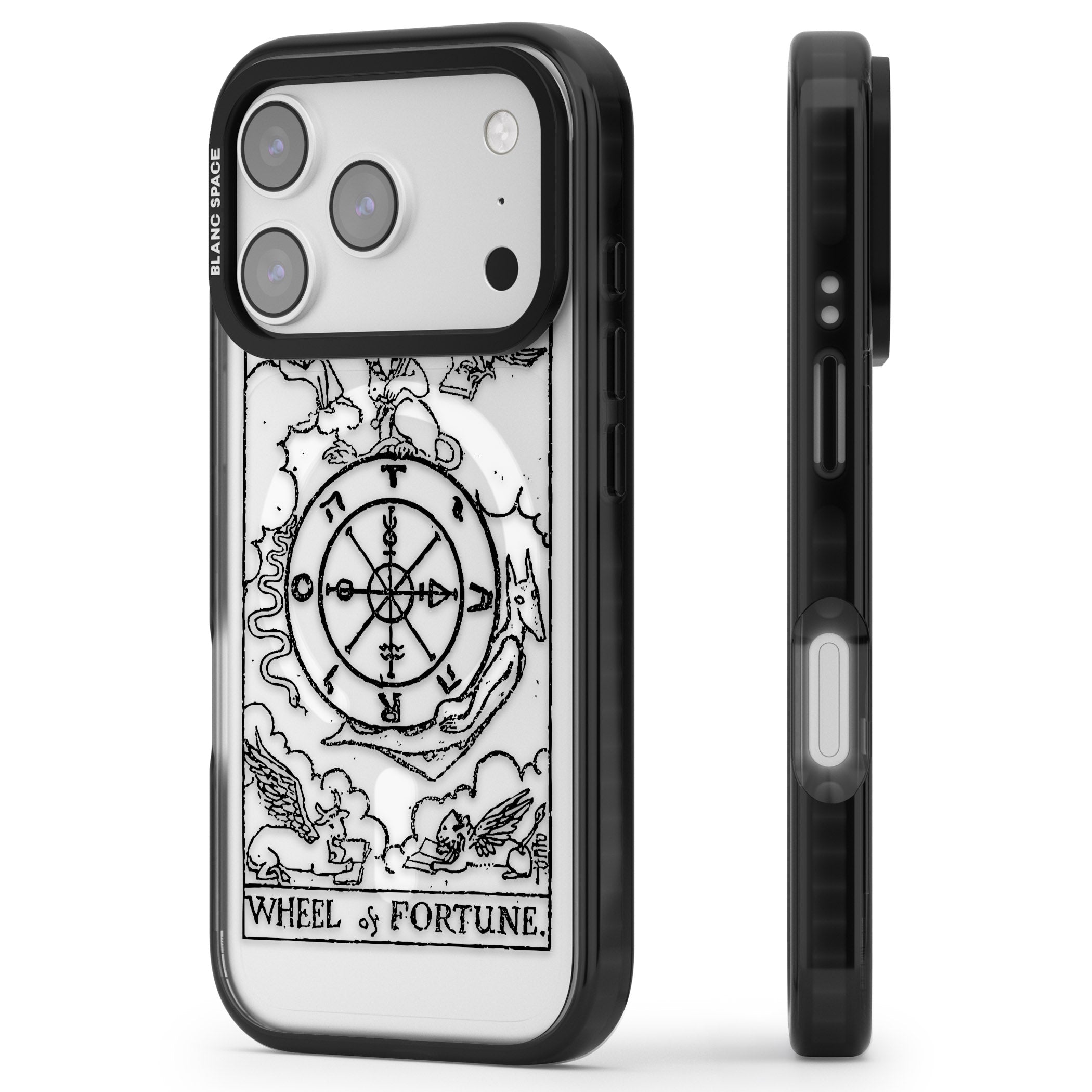 Personalised Wheel Of Fortune Tarot Transparent iPhone 17 Pro Max Impact Pro Black Phone Case Side Profile