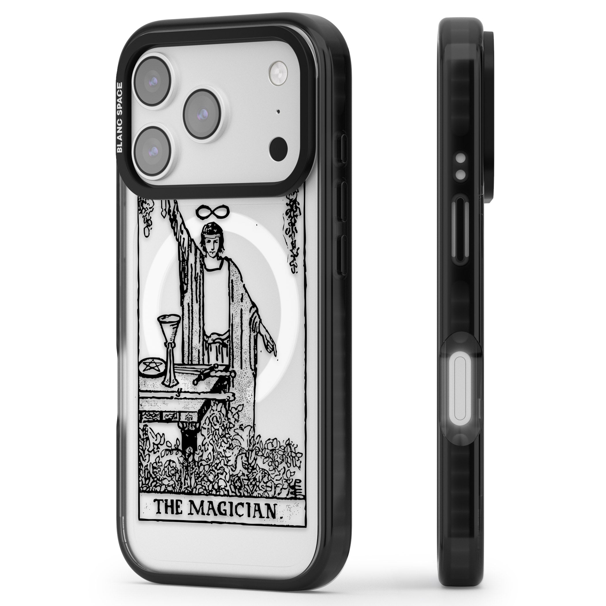 Personalised The Magician Tarot Transparent iPhone 17 Pro Max Impact Pro Black Phone Case Side Profile