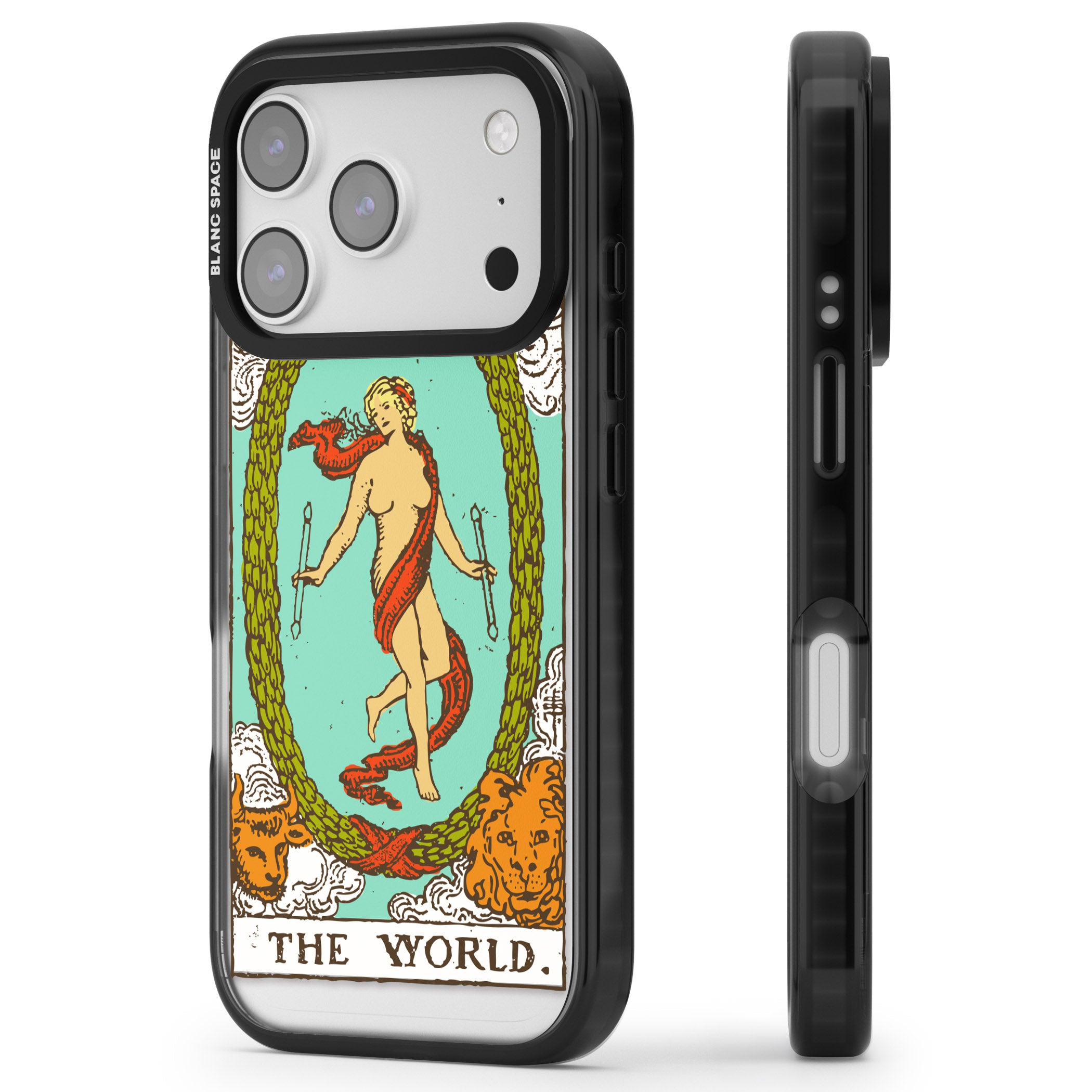 Personalised The World Tarot Card (Color) iPhone 17 Pro Max Impact Pro Black Phone Case Side Profile
