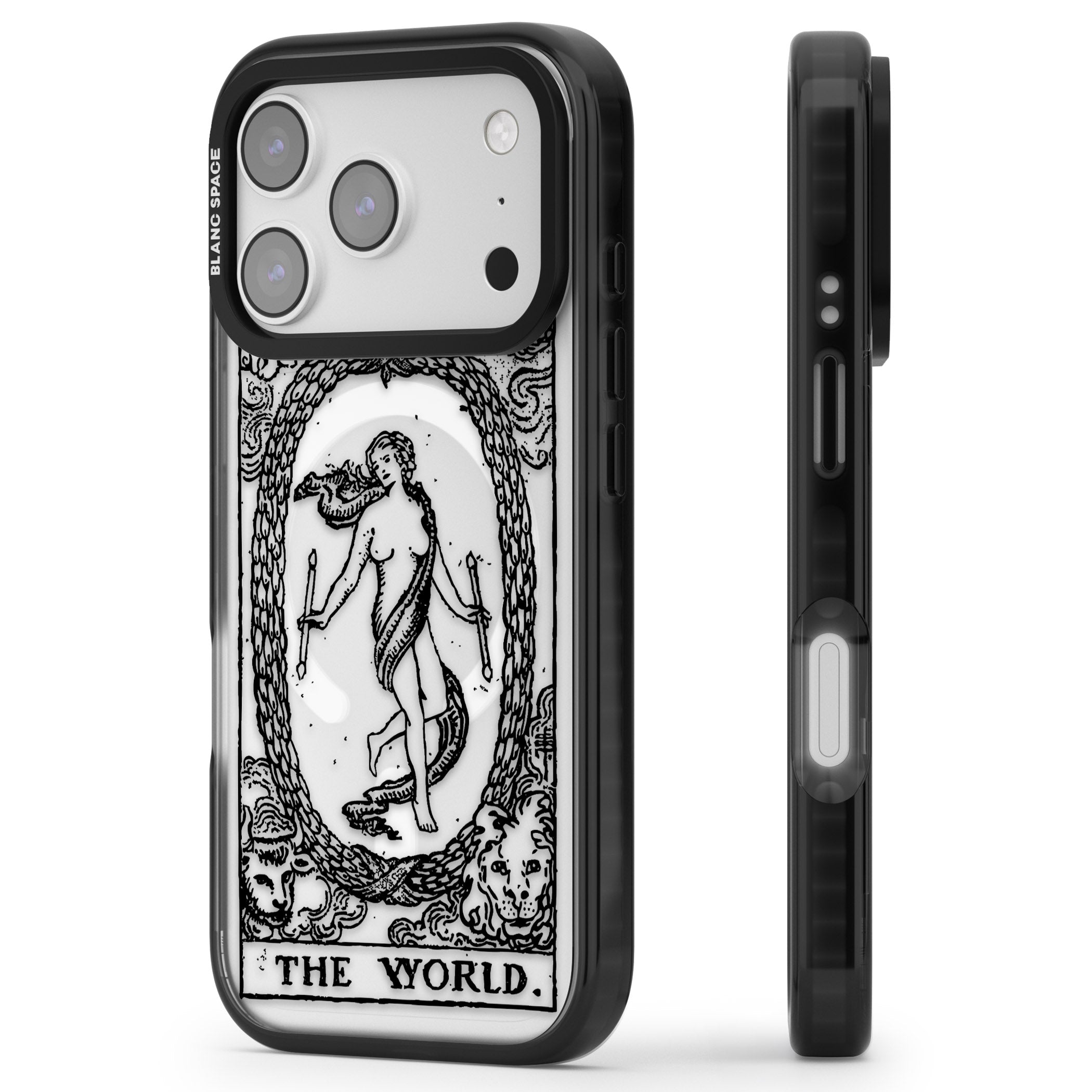 Personalised The World Tarot Card (Clear) iPhone 17 Pro Max Impact Pro Black Phone Case Side Profile