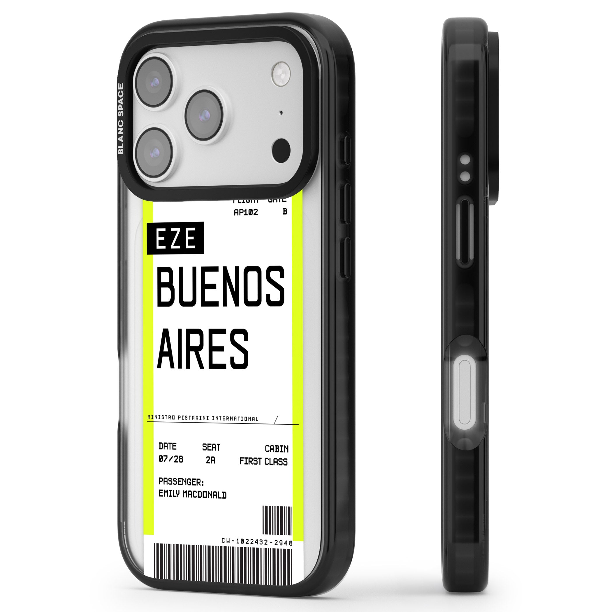 Personalised Buenos Aires Boarding Pass iPhone 17 Pro Max Impact Pro Black Phone Case Side Profile