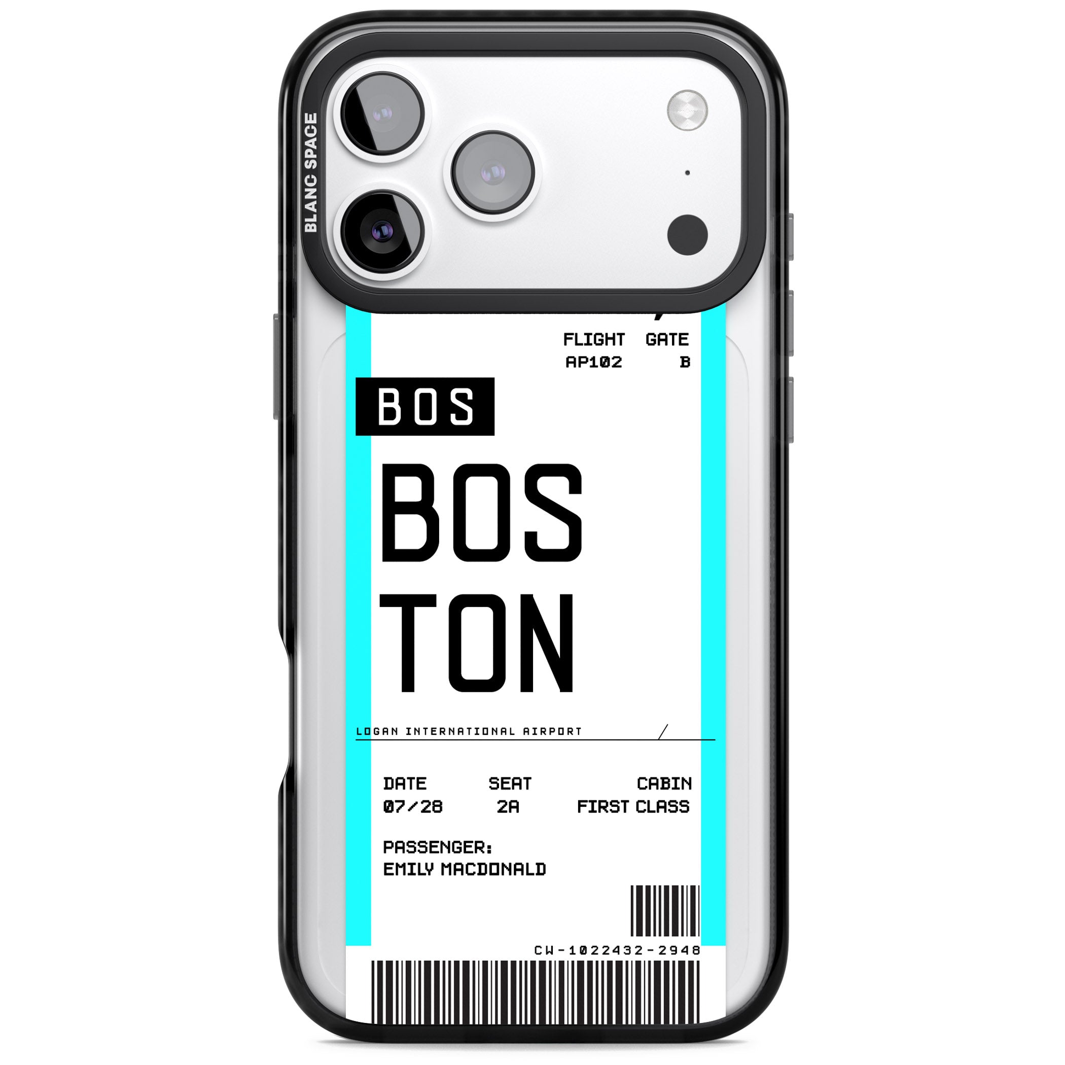 Personalised Boston Boarding Pass iPhone 17 Pro Max Impact Pro Black Phone Case