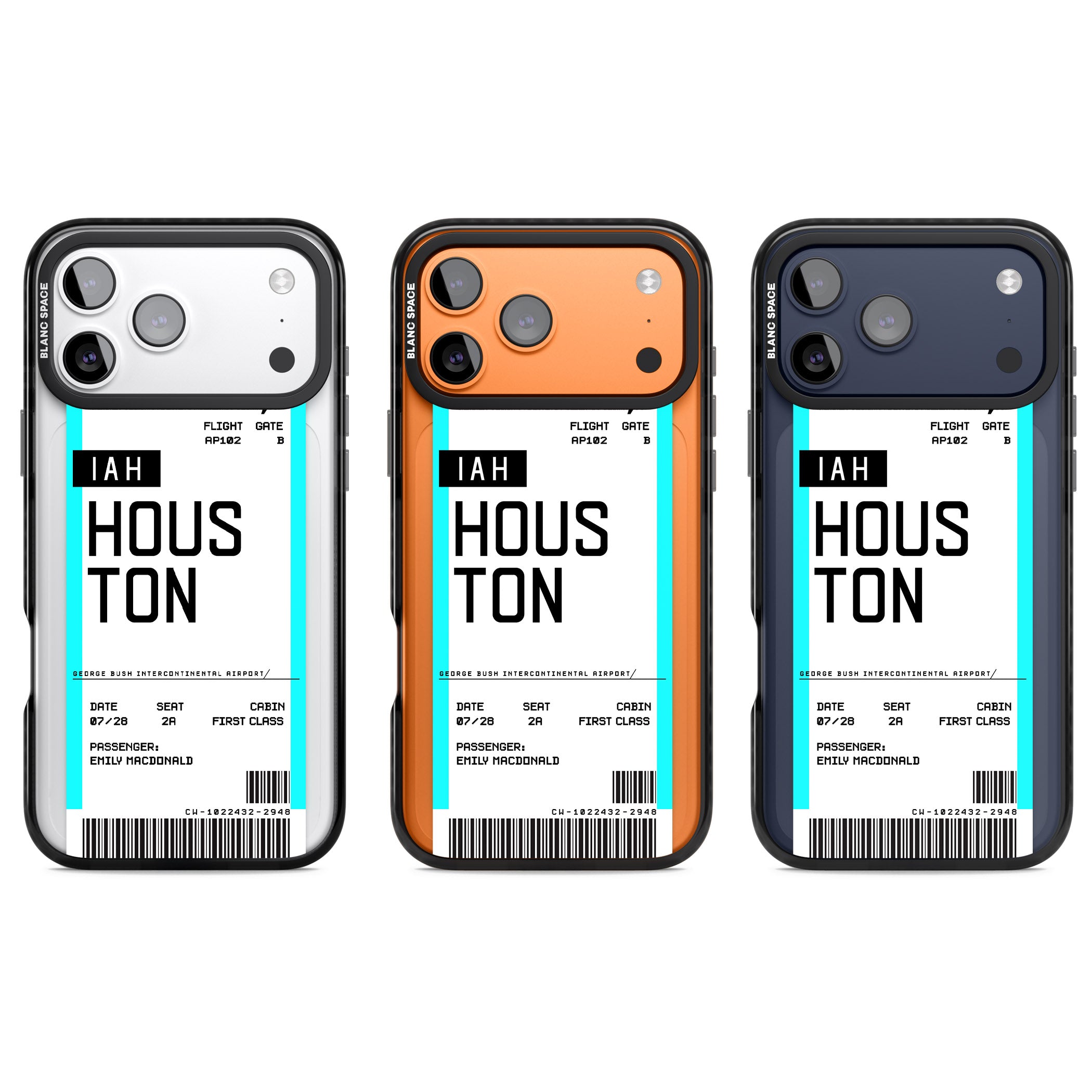 Personalised Houston Boarding Pass iPhone 17 Pro Impact Pro Black Phone Case APT Impact Protection