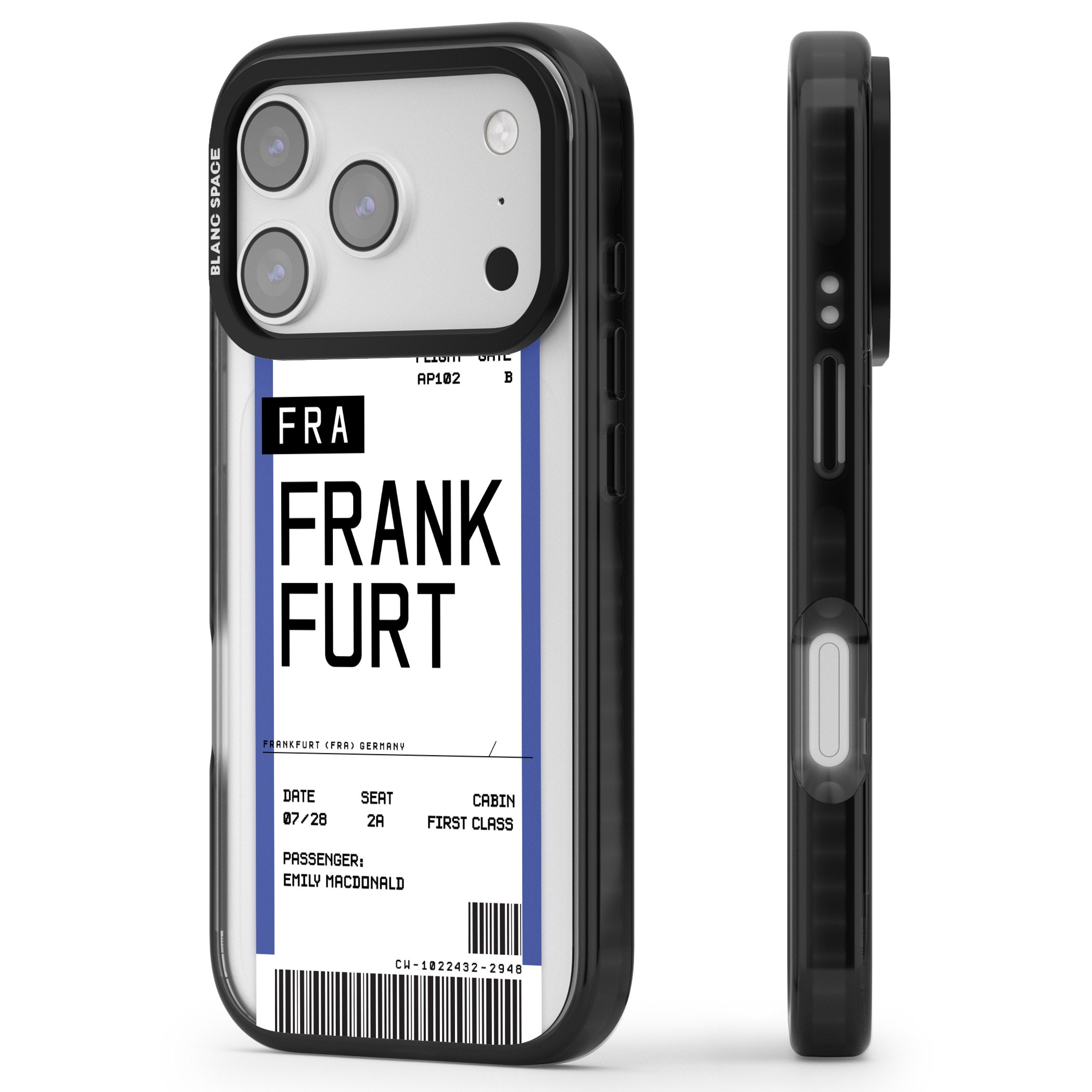 Personalised Frankfurt Boarding Pass iPhone 17 Pro Max Impact Pro Black Phone Case Side Profile