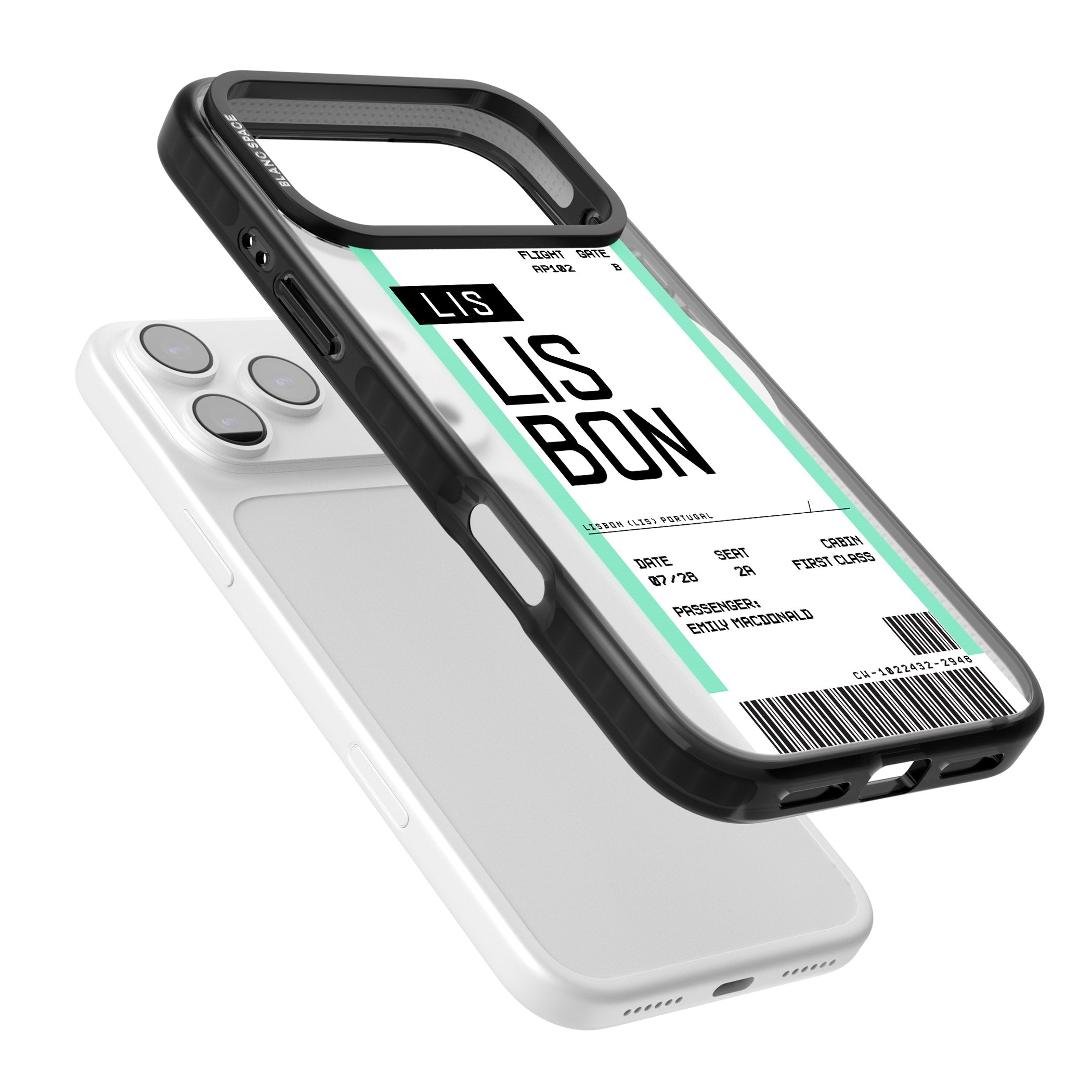 Personalised Lisbon Boarding Pass iPhone 17 Pro Max Impact Pro Black Phone Case Colours