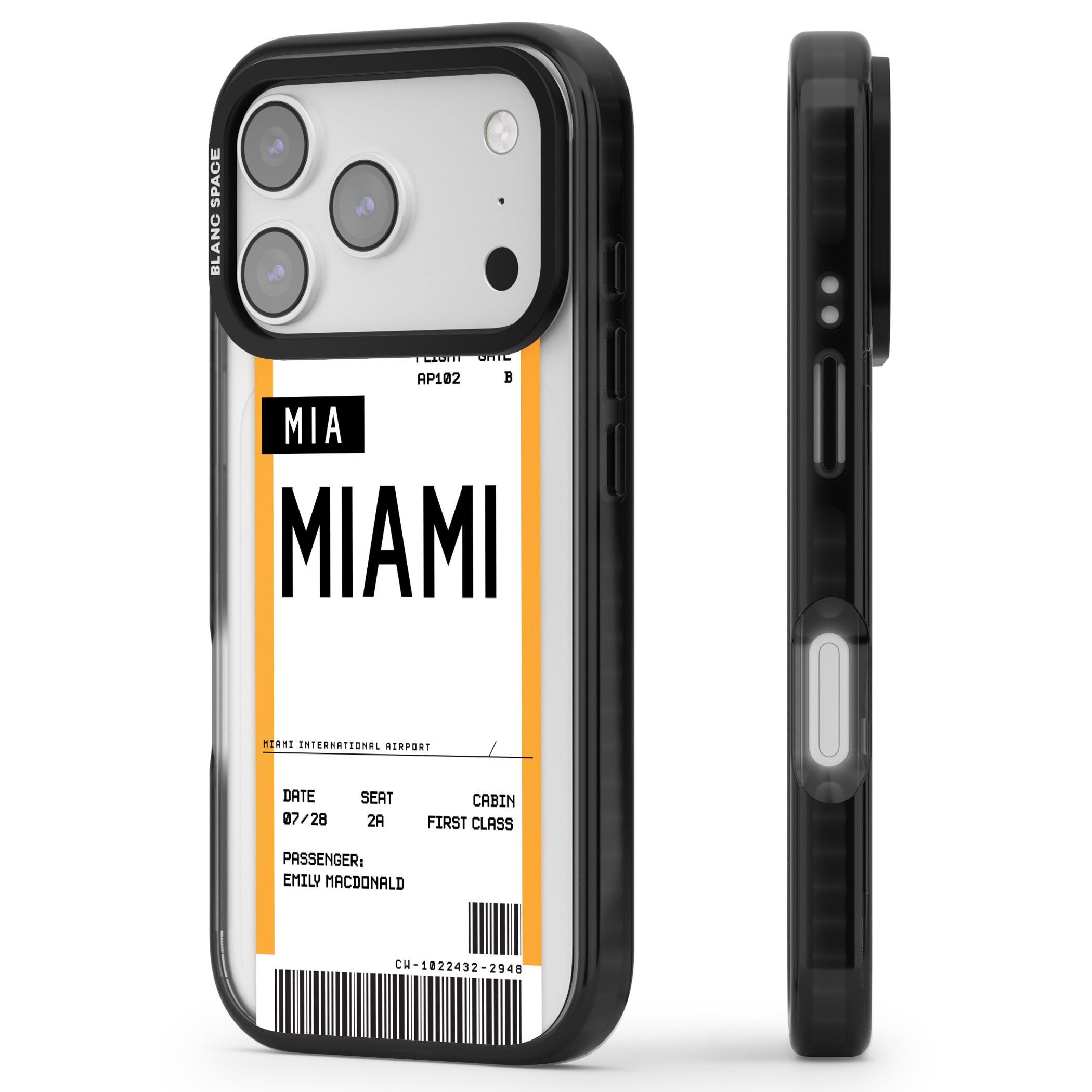 Personalised Miami Boarding Pass iPhone 17 Pro Max Impact Pro Black Phone Case Side Profile