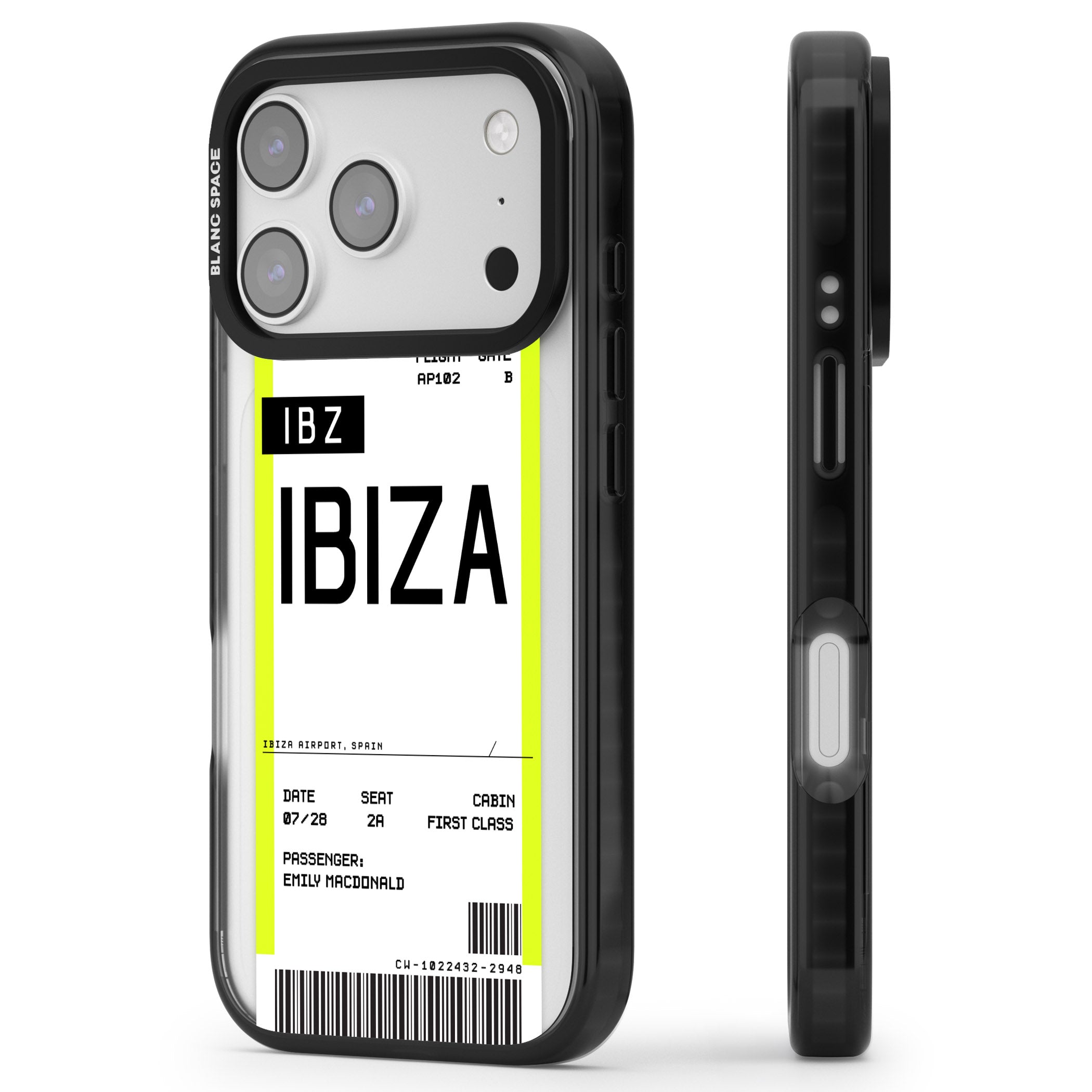 Personalised Ibiza Boarding Pass iPhone 17 Pro Max Impact Pro Black Phone Case Side Profile