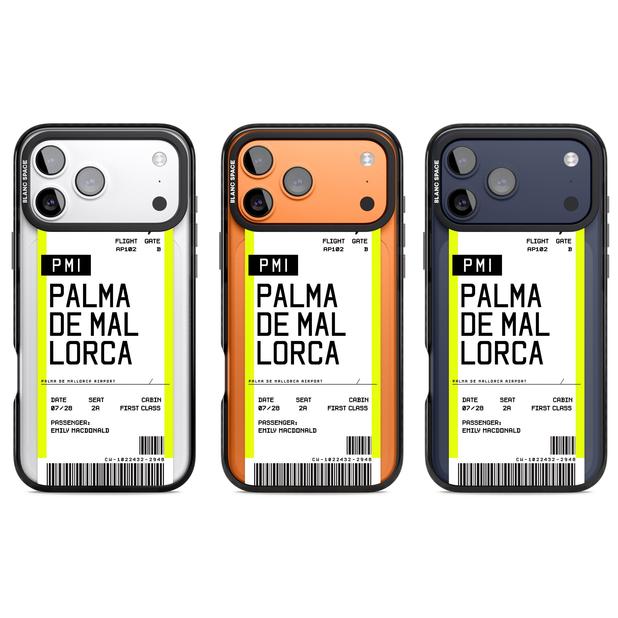 Personalised Palma De Mallorca Boarding Pass iPhone 17 Pro Impact Pro Black Phone Case APT Impact Protection
