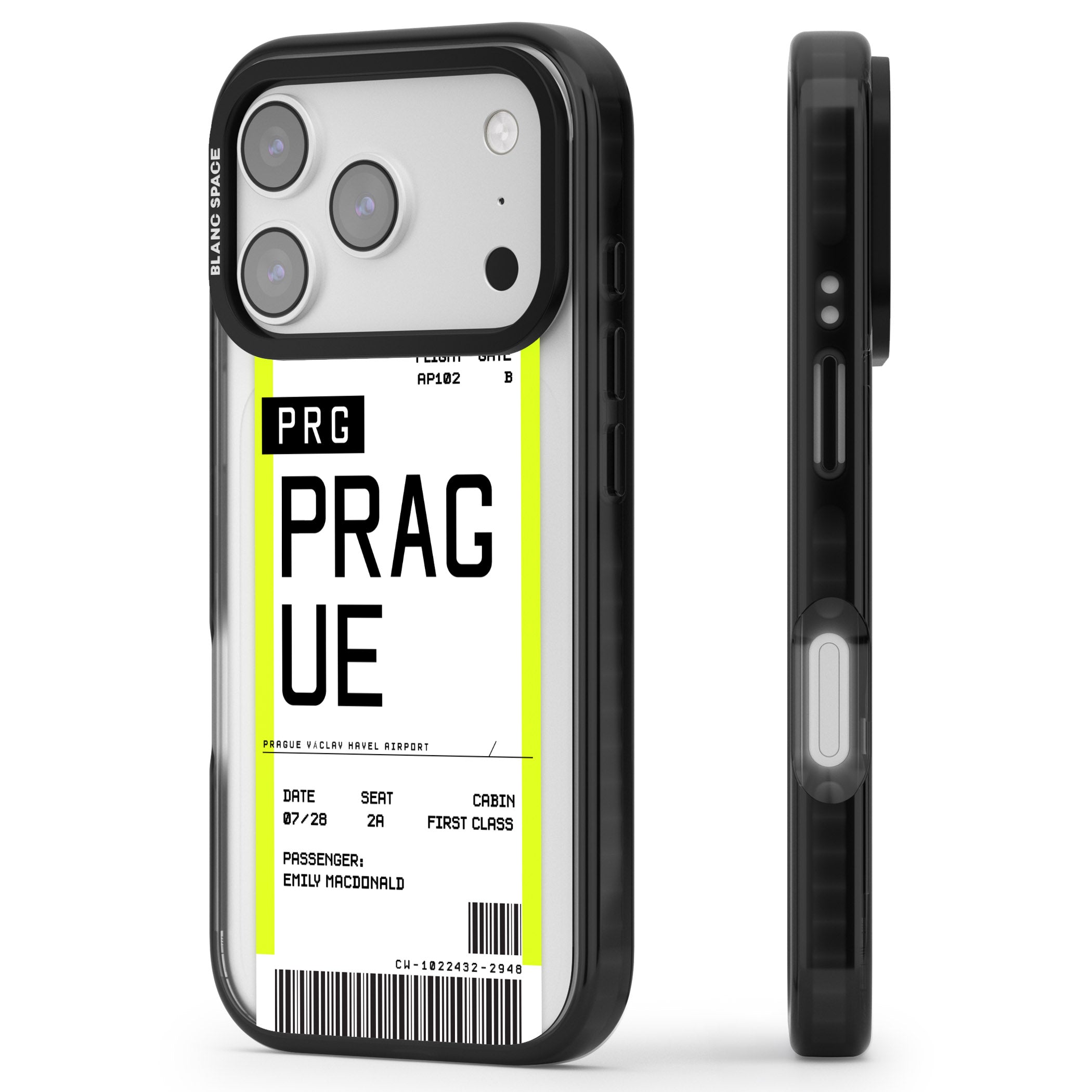 Personalised Prague Boarding Pass iPhone 17 Pro Max Impact Pro Black Phone Case Side Profile