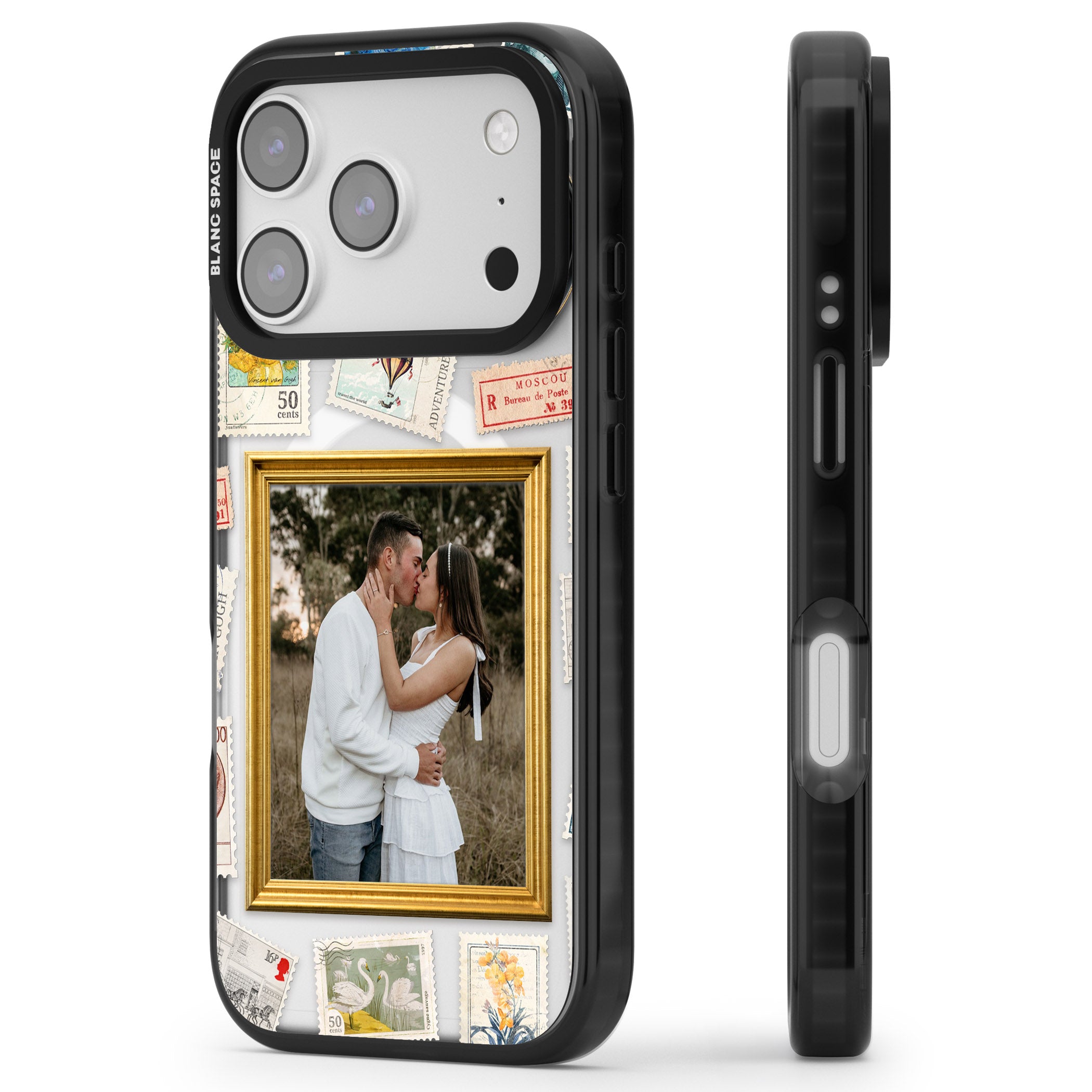 Personalised Vintage Photo Frame Collage iPhone 17 Pro Max Impact Pro Black Phone Case Side Profile