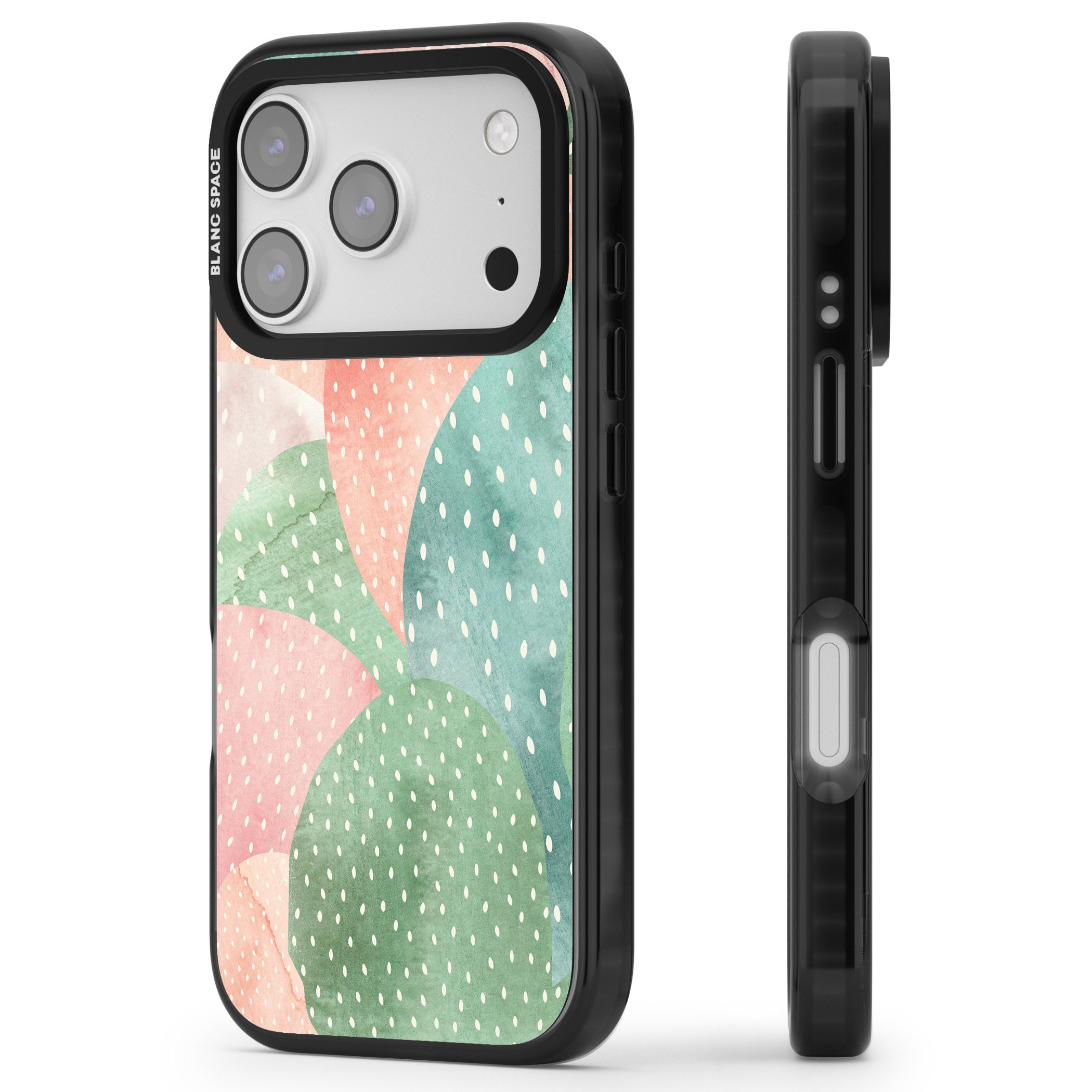 Pastel Cacti Pattern iPhone 17 Pro Max Impact Pro Black Phone Case Side Profile