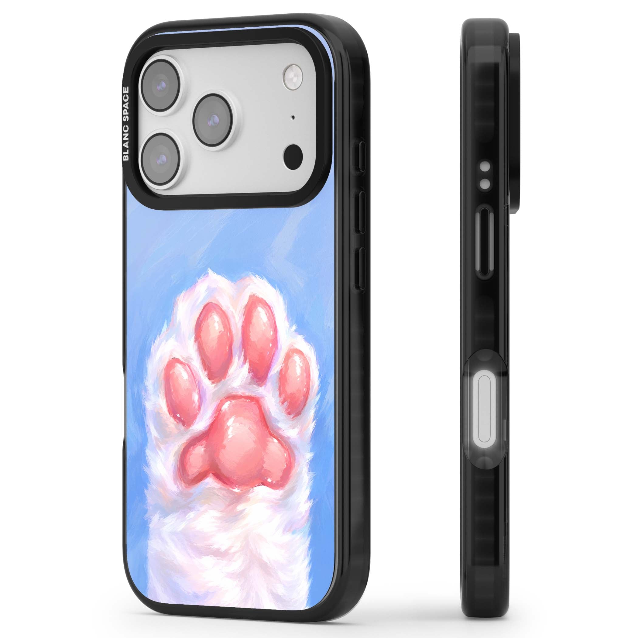 Soft White Paw cute iPhone case | Black Impact Magsafe case for iPhone 17 Pro, iPhone 17 Pro Max
