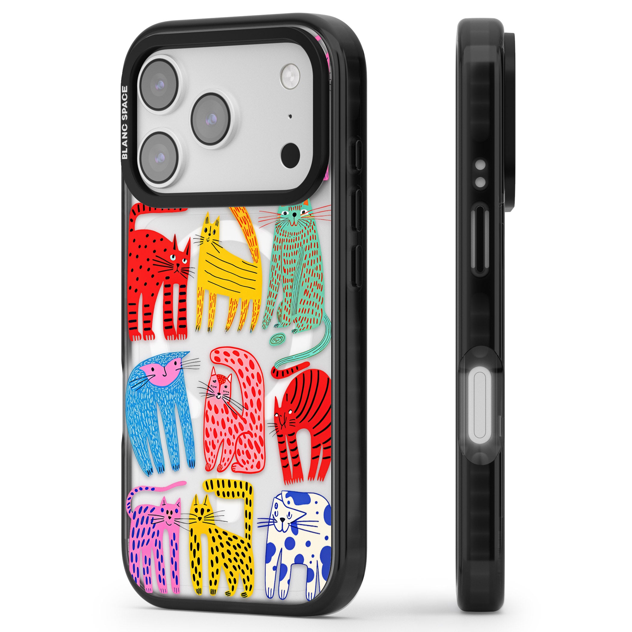 Abstract Colourful Cats iPhone 17 Pro Max Impact Pro Black Phone Case Side Profile