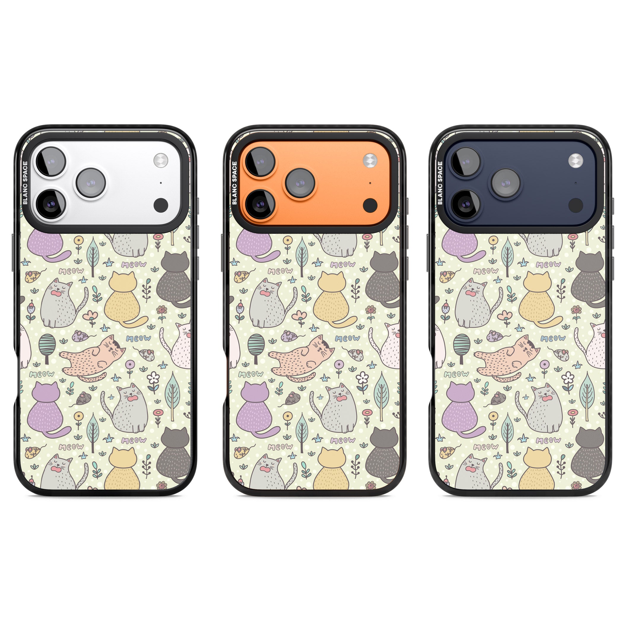 Cat Pattern Cream iPhone 17 Pro Impact Pro Black Phone Case APT Impact Protection