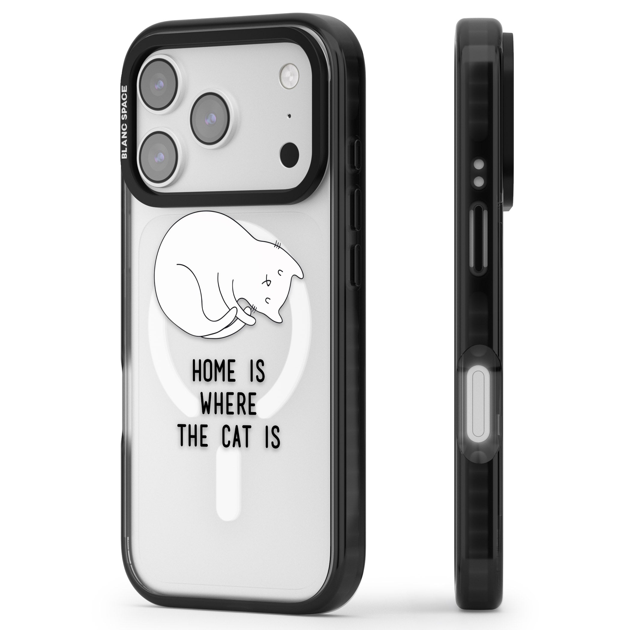 Home Is Where The Cat Is iPhone 17 Pro Max Impact Pro Black Phone Case Side Profile