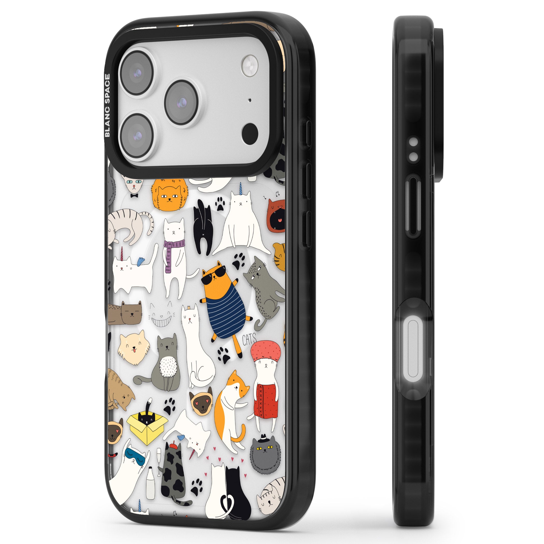 Cartoon Cat Collage iPhone 17 Pro Max Impact Pro Black Phone Case Side Profile