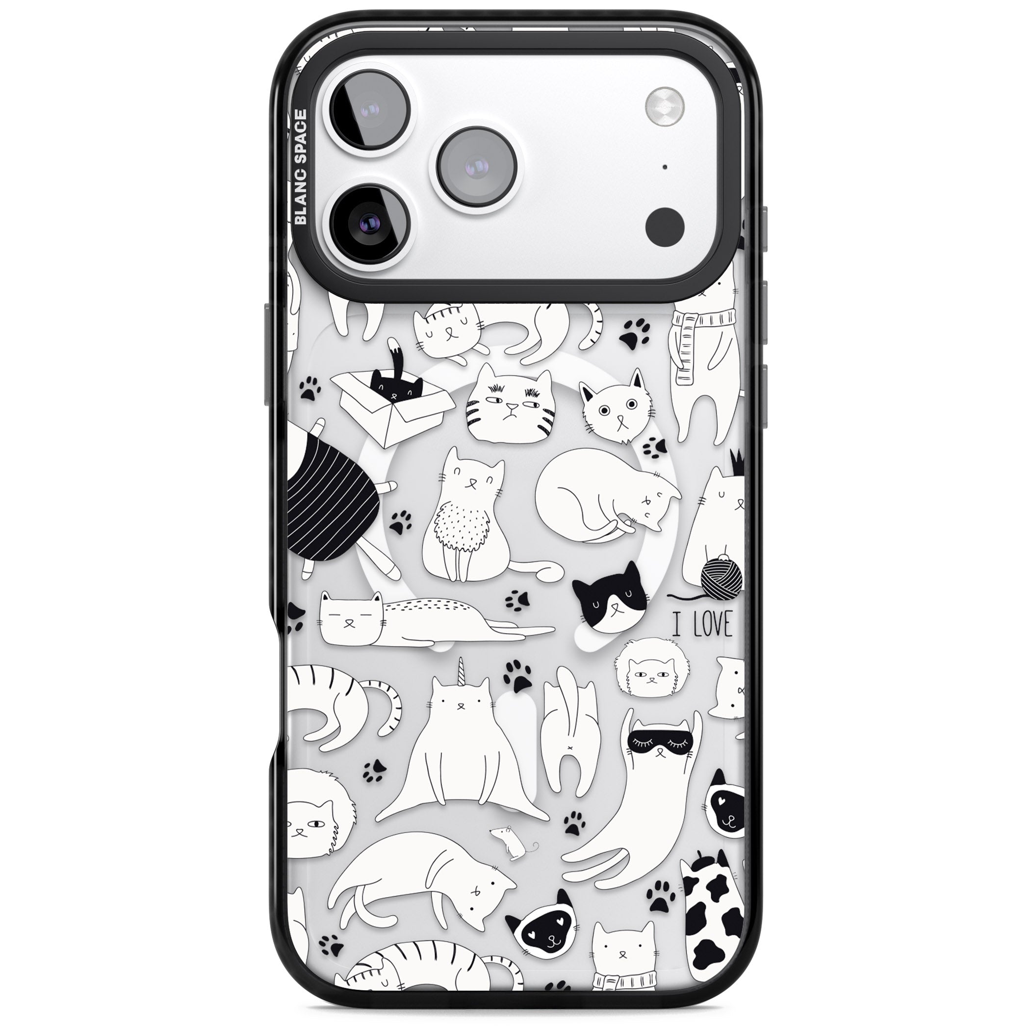 Cartoon Cat Collage Black & White iPhone 17 Pro Max Impact Pro Black Phone Case