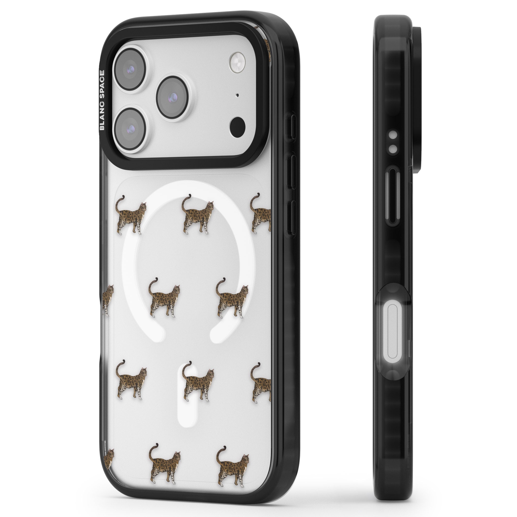 Bengal Cat Pattern iPhone 17 Pro Max Impact Pro Black Phone Case Side Profile