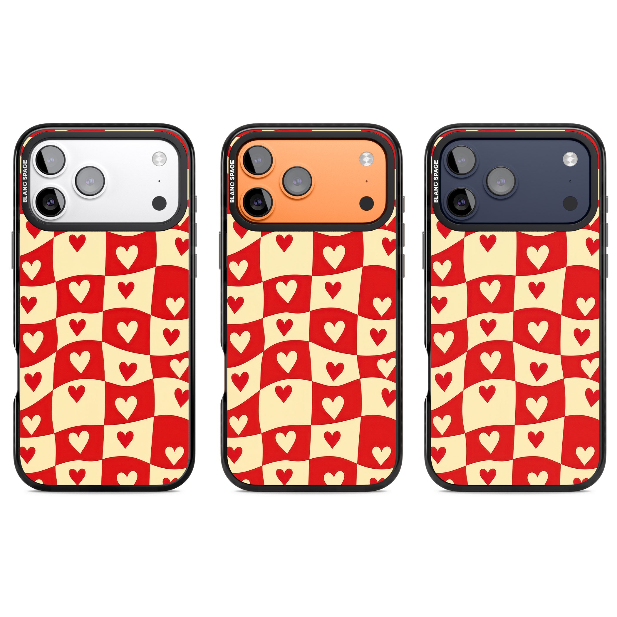 Red Wavy Checked & Hearts iPhone 17 Pro Impact Pro Black Phone Case APT Impact Protection