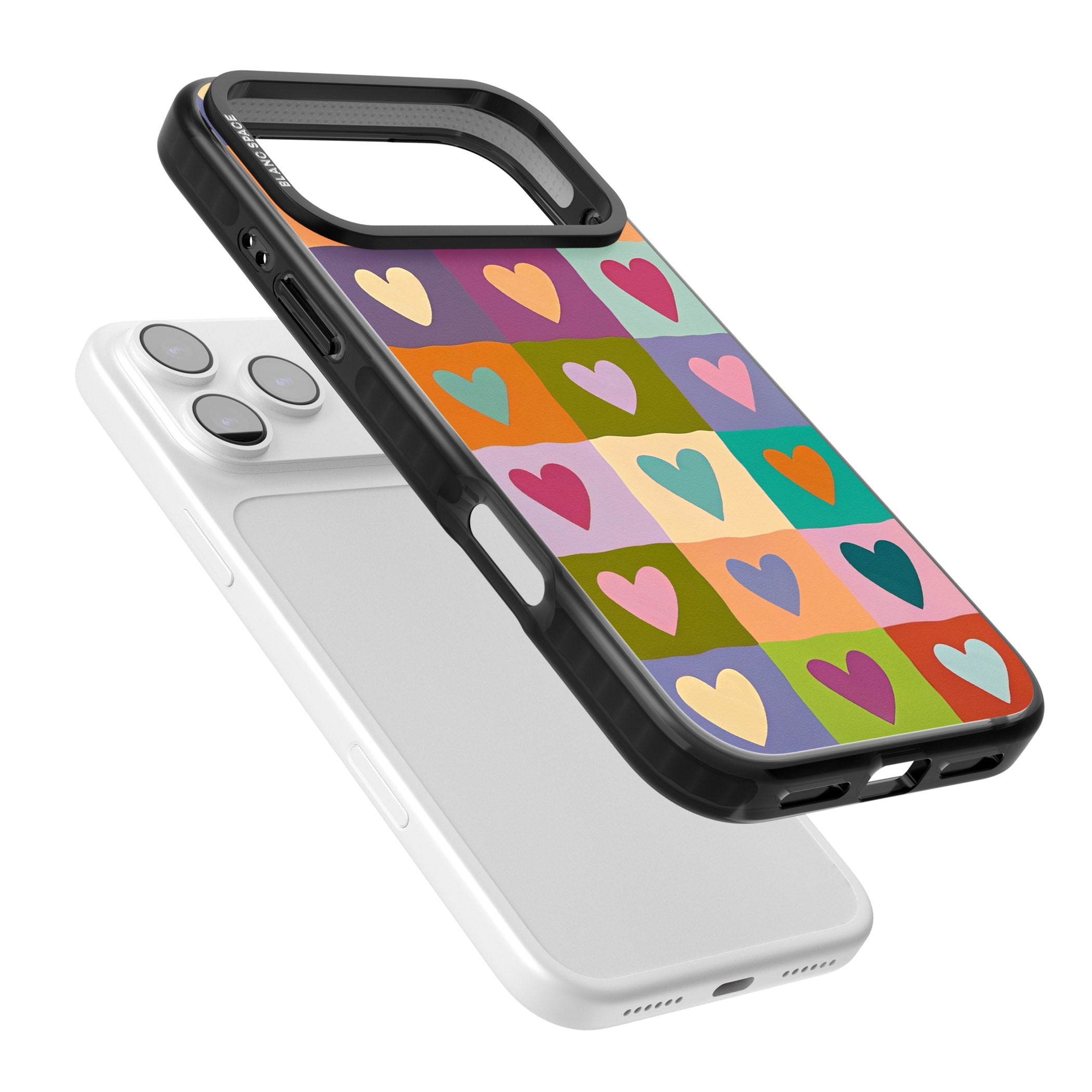 Multicolour Checked Hearts iPhone 17 Pro Max Impact Pro Black Phone Case Colours