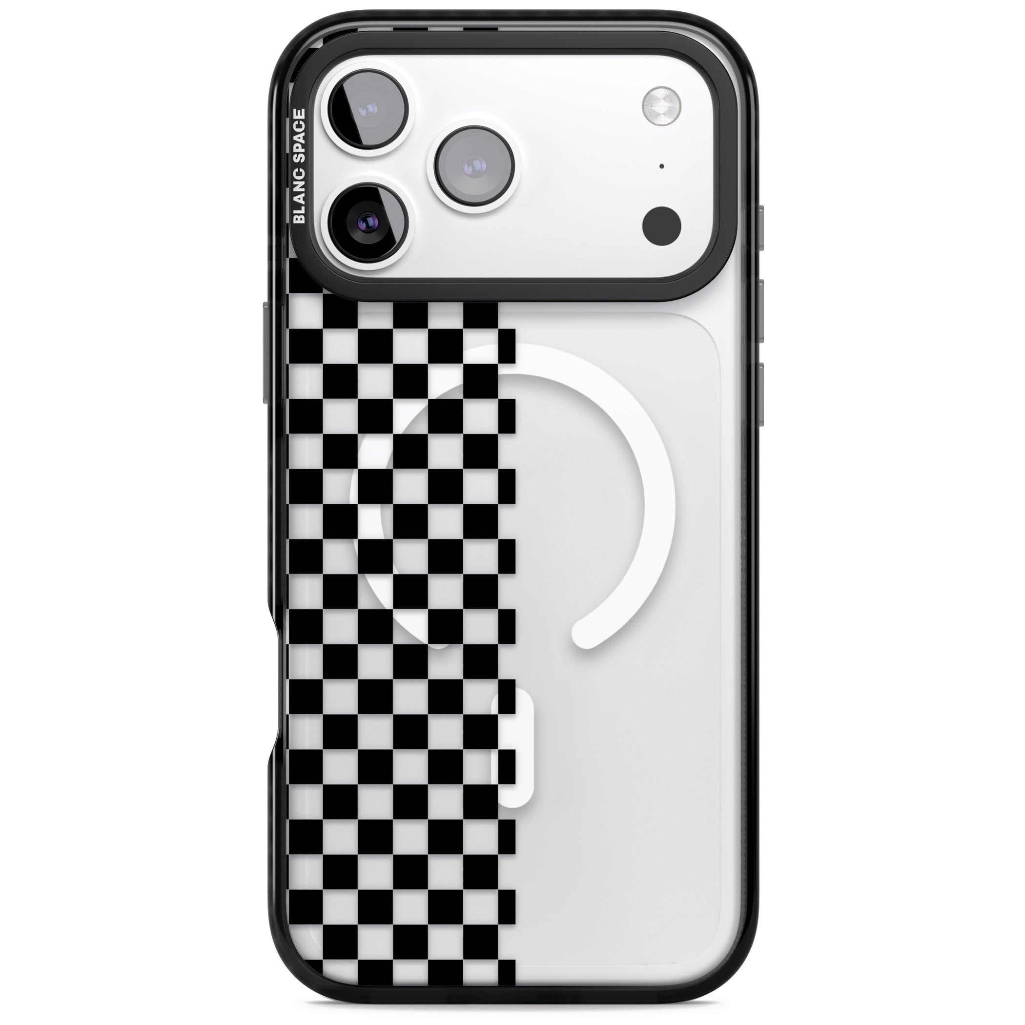 Checker: Half Black Check On Clear iPhone 17 Pro Max Impact Pro Black Phone Case
