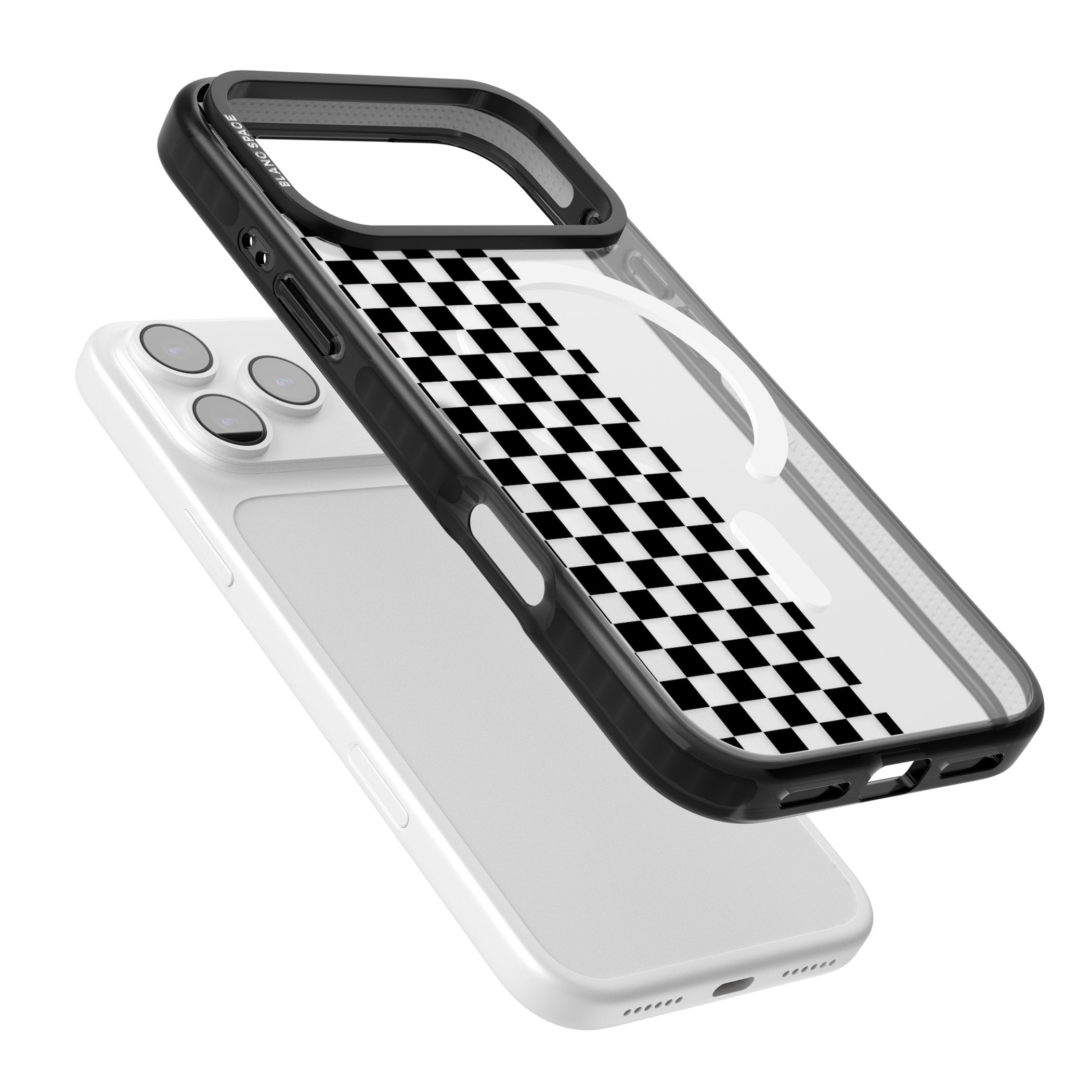 Checker: Half Black Check On Clear iPhone 17 Pro Max Impact Pro Black Phone Case Colours