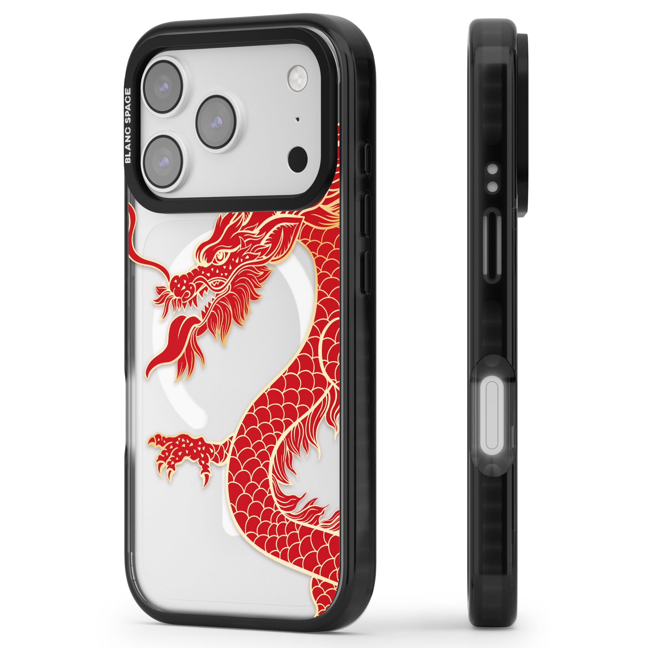Large Red Dragon iPhone 17 Pro Max Impact Pro Black Phone Case Side Profile