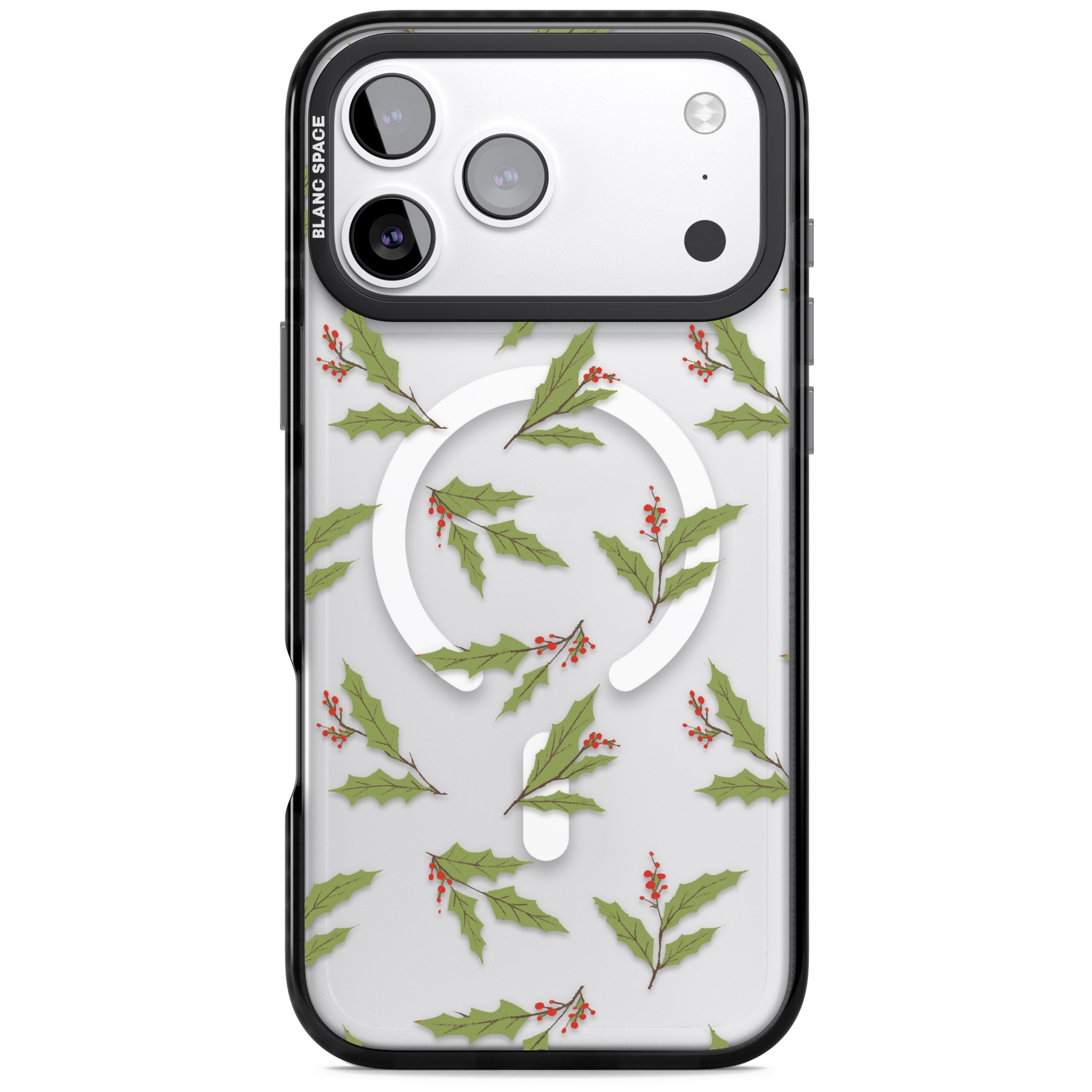 Christmas Holly Pattern iPhone 17 Pro Max Impact Pro Black Phone Case