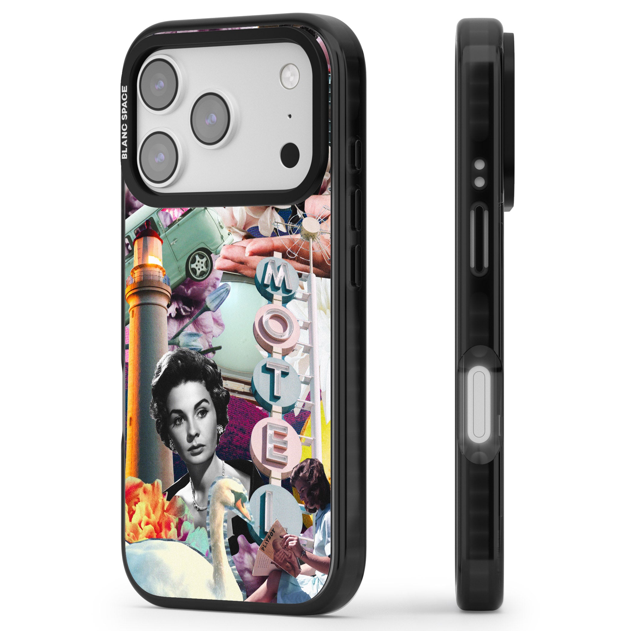 Retro Motel Collage iPhone 17 Pro Max Impact Pro Black Phone Case Side Profile