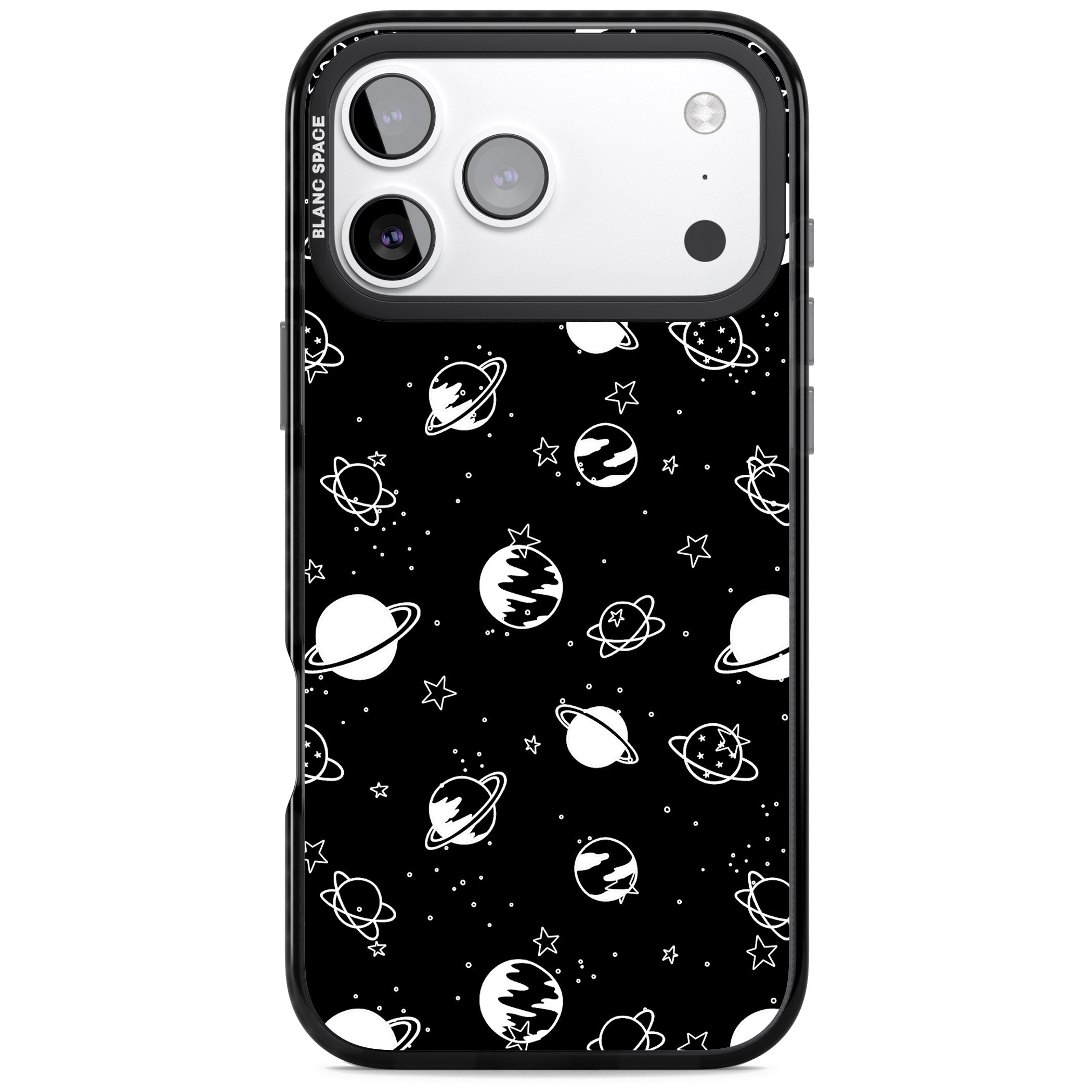 White Planets On Black iPhone 17 Pro Max Impact Pro Black Phone Case
