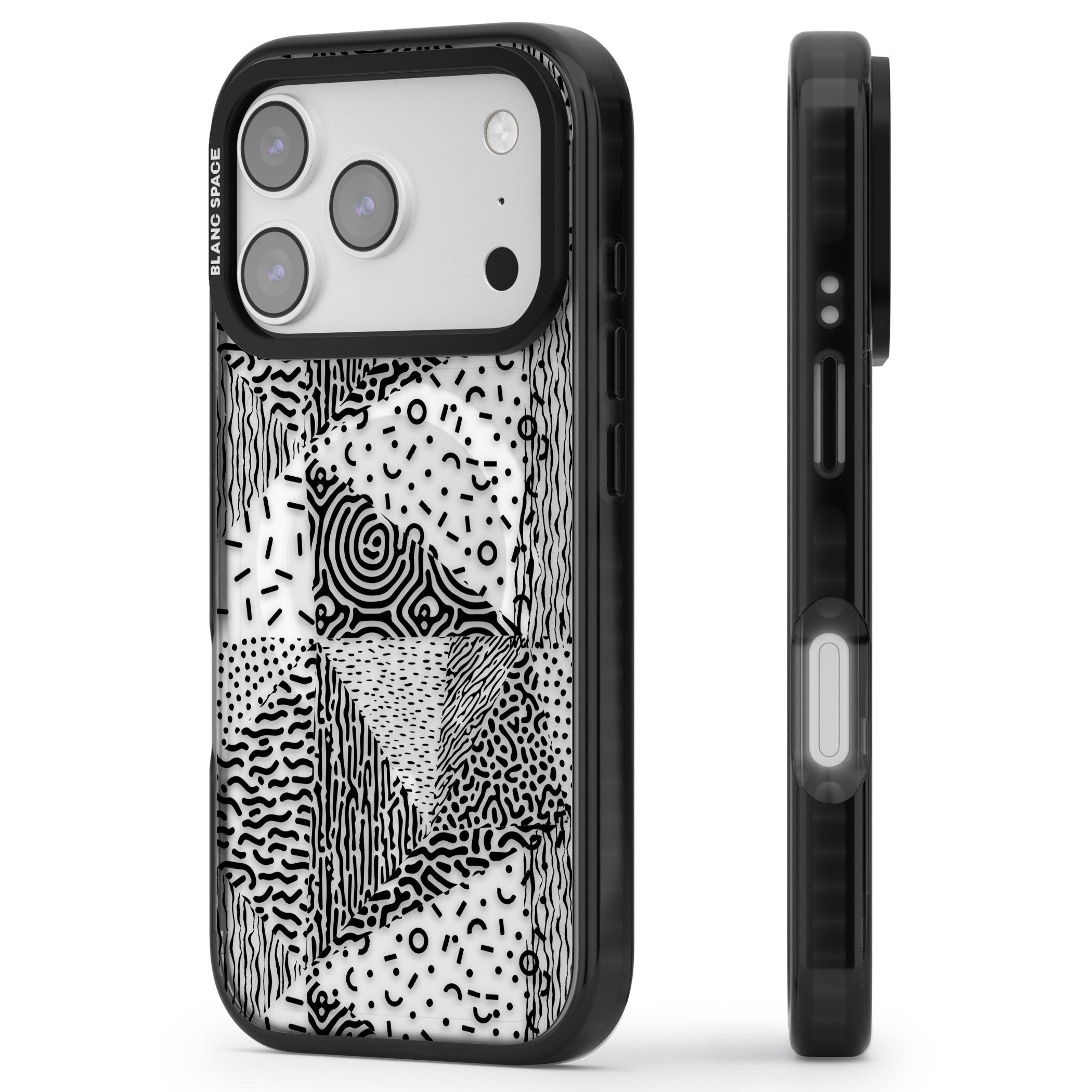Monochrome Pattern iPhone 17 Pro Max Impact Pro Black Phone Case Side Profile