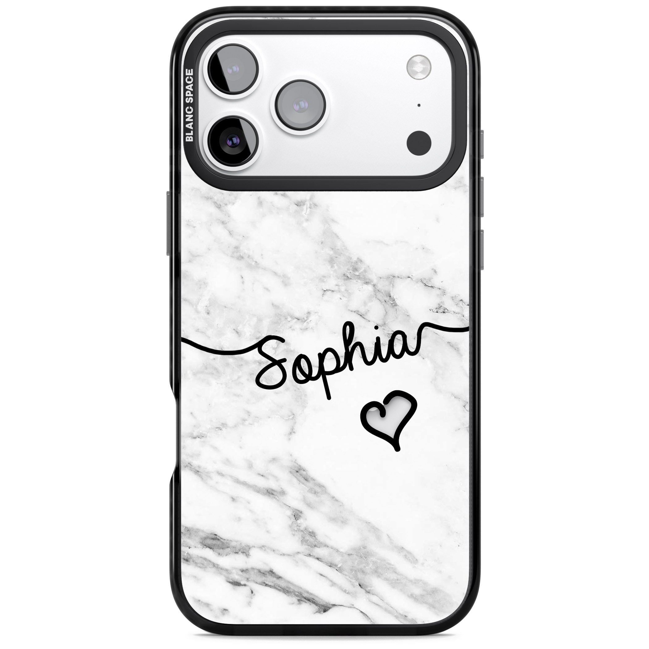Personalised White Marble Heart iPhone 17 Pro Max Impact Pro Black Phone Case