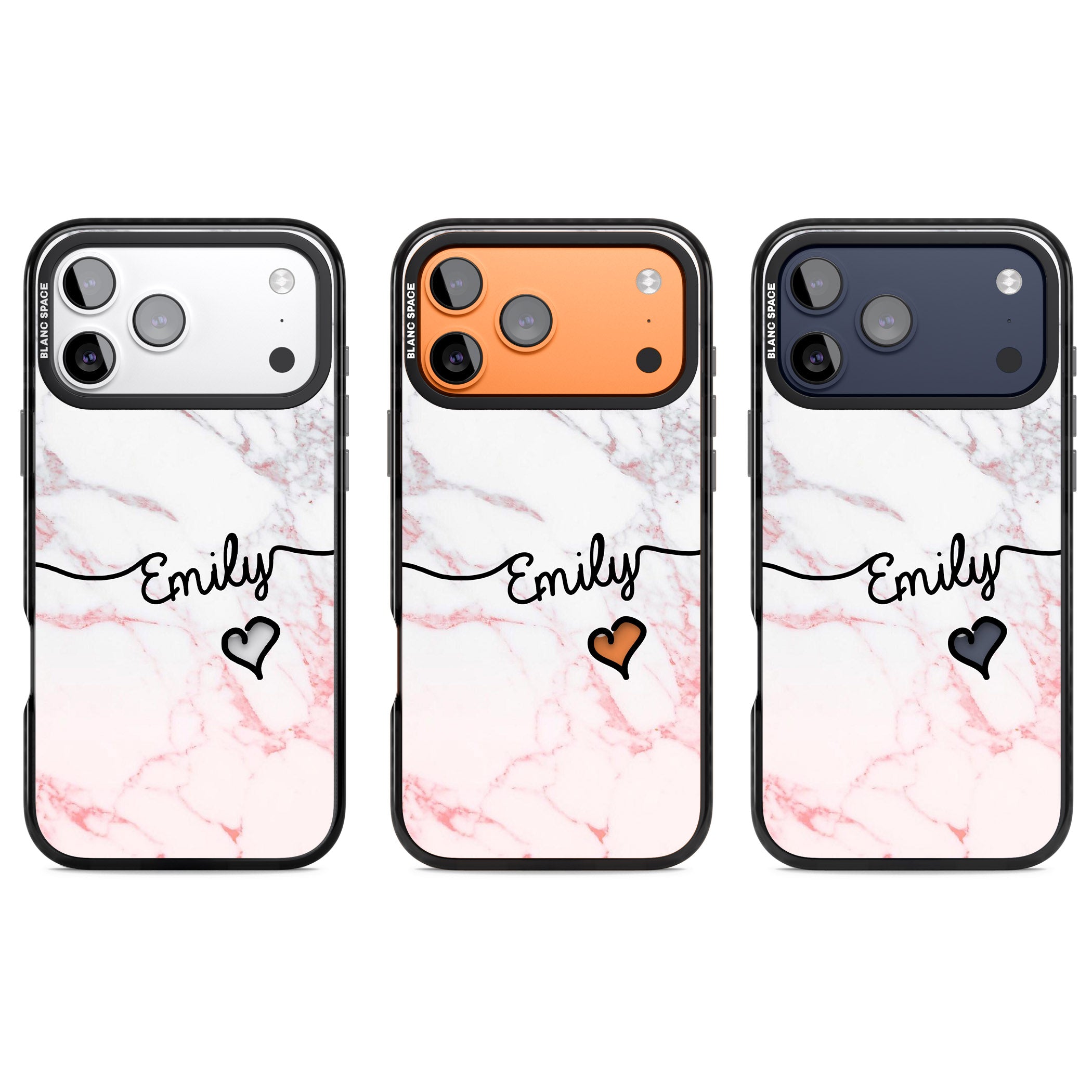 Personalised Pink Fade Marble Heart iPhone 17 Pro Impact Pro Black Phone Case APT Impact Protection