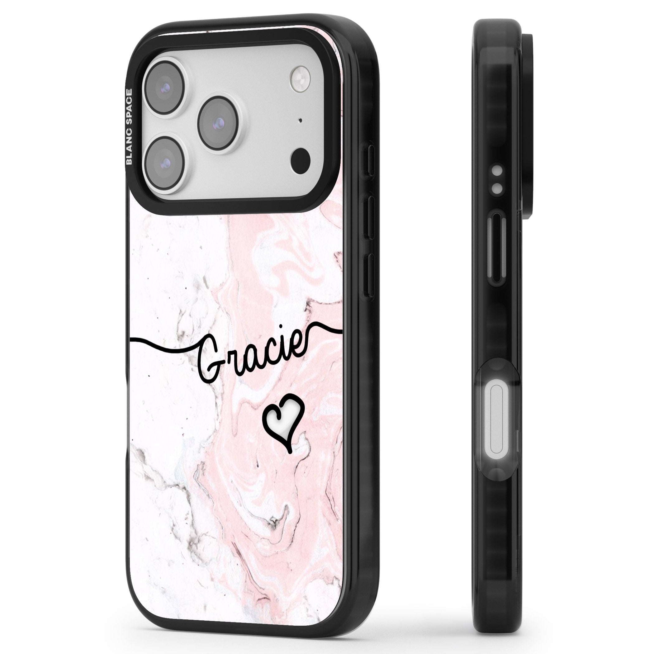 Personalised Pink Marble iPhone 17 Pro Max Impact Pro Black Phone Case Side Profile