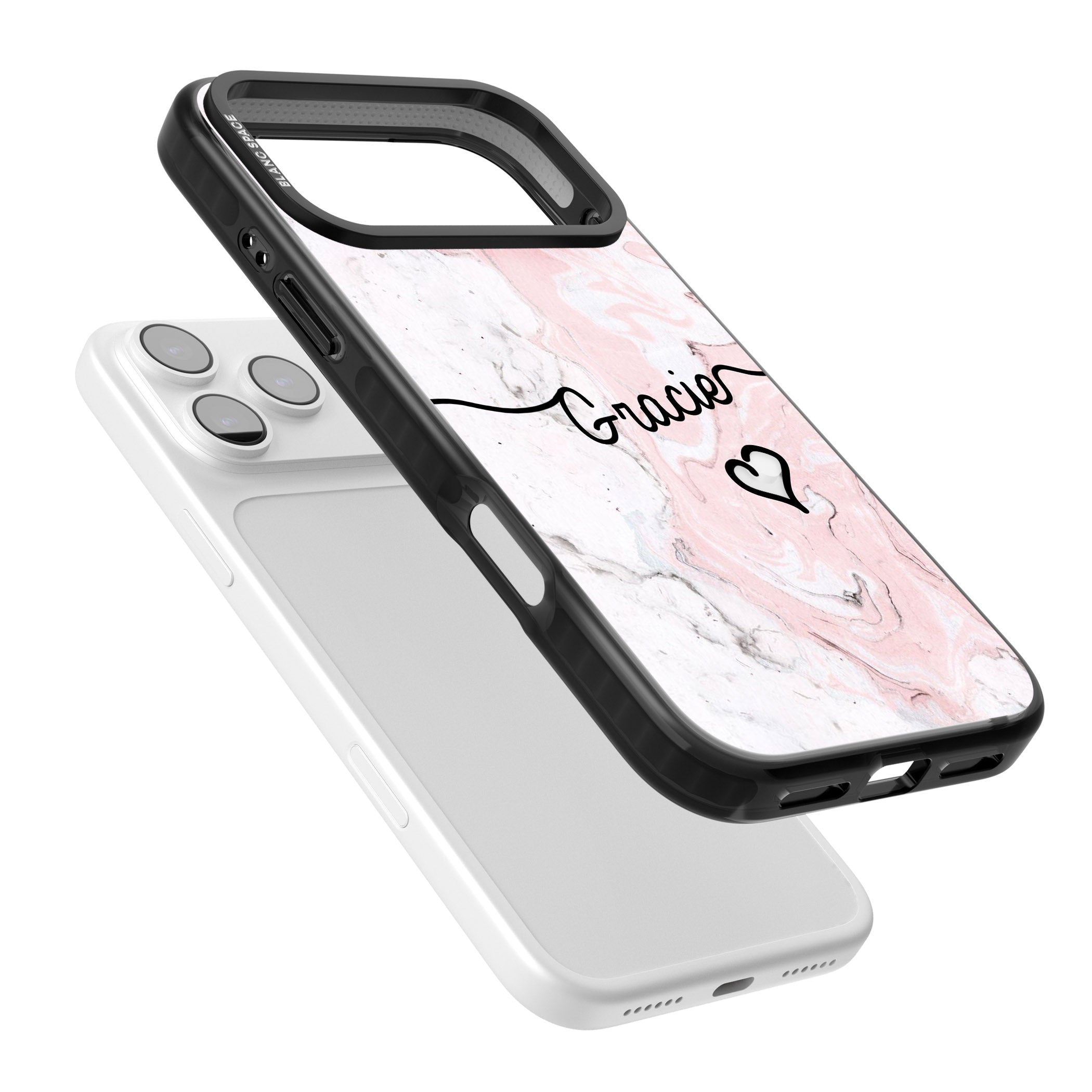 Personalised Pink Marble iPhone 17 Pro Max Impact Pro Black Phone Case Colours