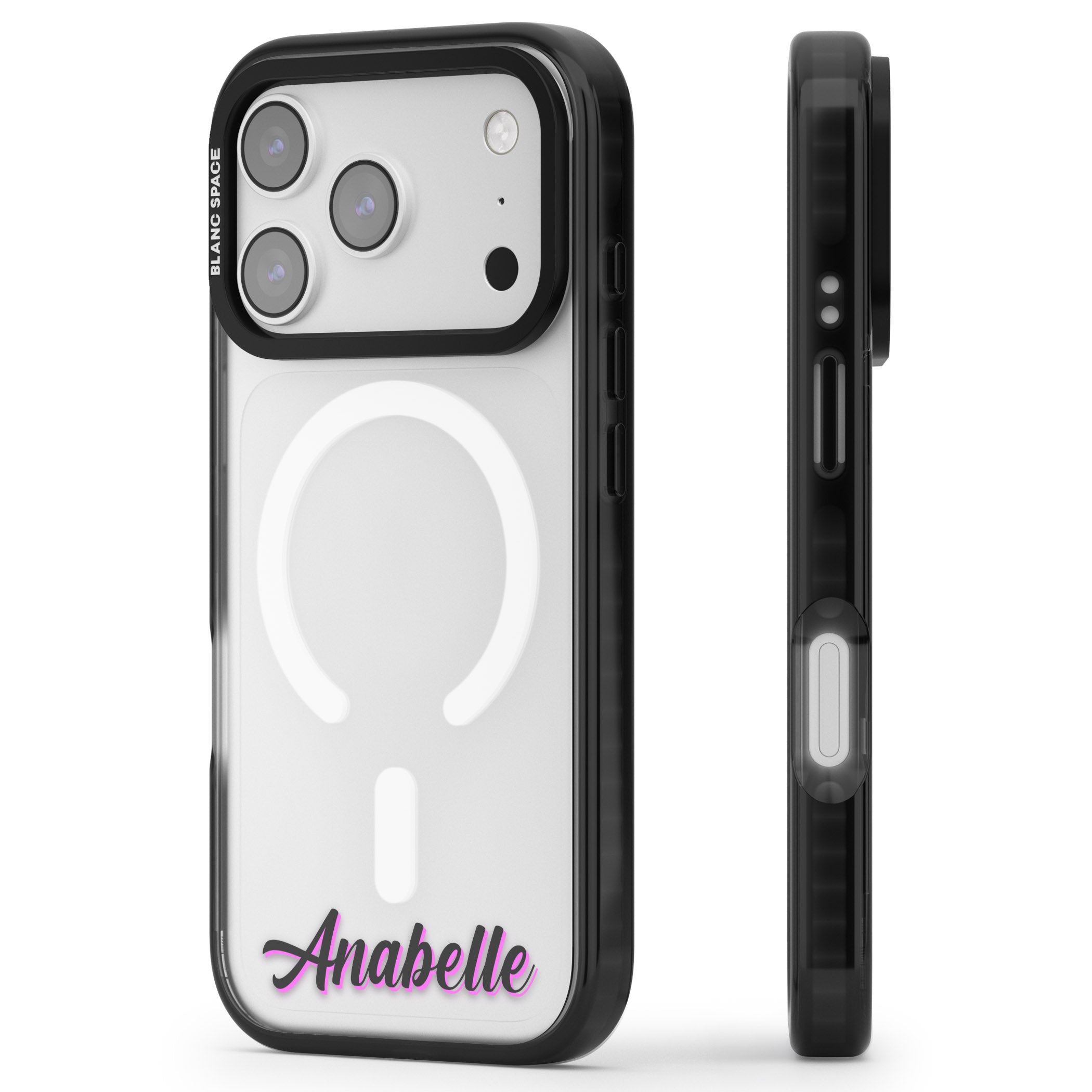 Personalised Cute Bottom Name iPhone 17 Pro Max Impact Pro Black Phone Case Side Profile