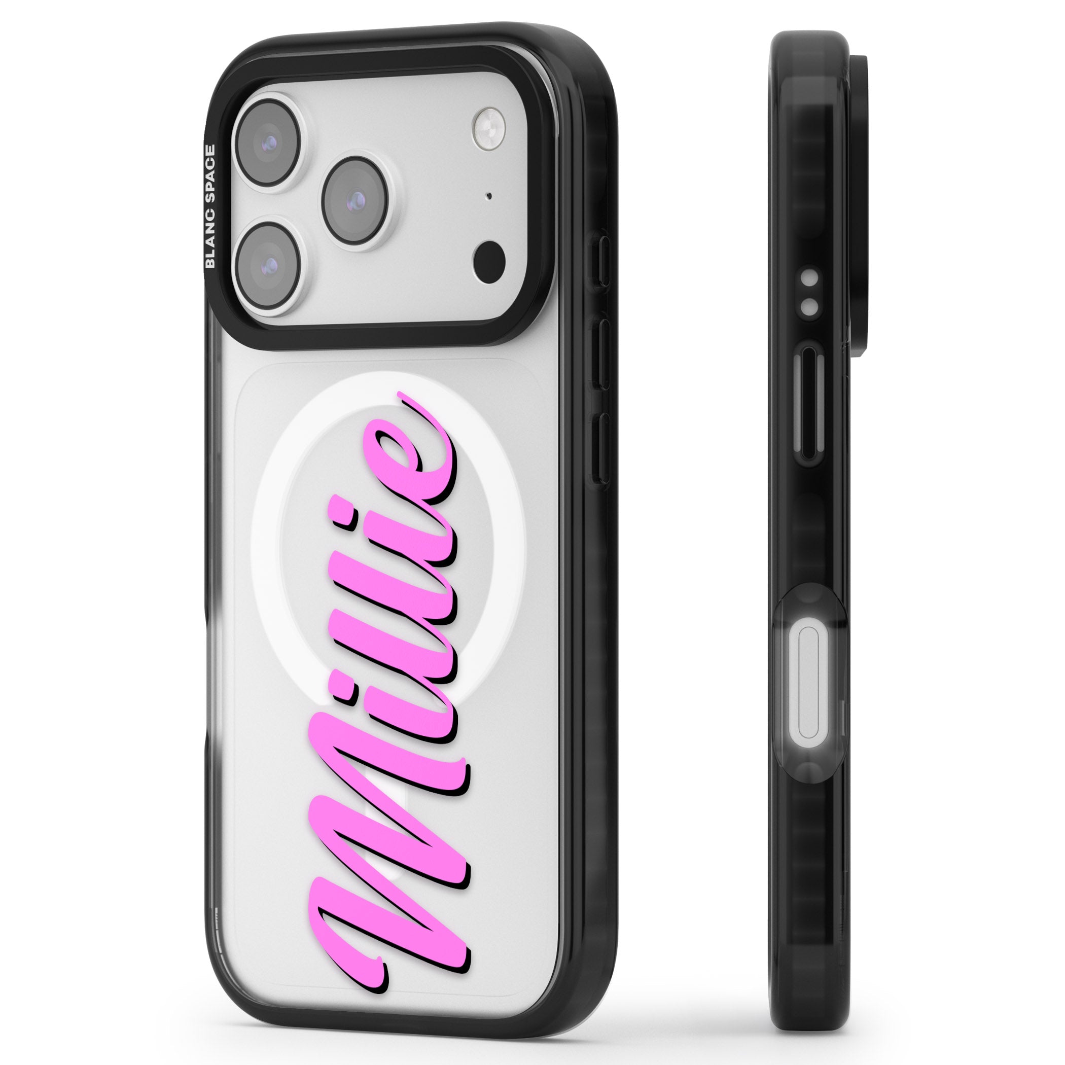 Personalised Cute Vertical Name iPhone 17 Pro Max Impact Pro Black Phone Case Side Profile