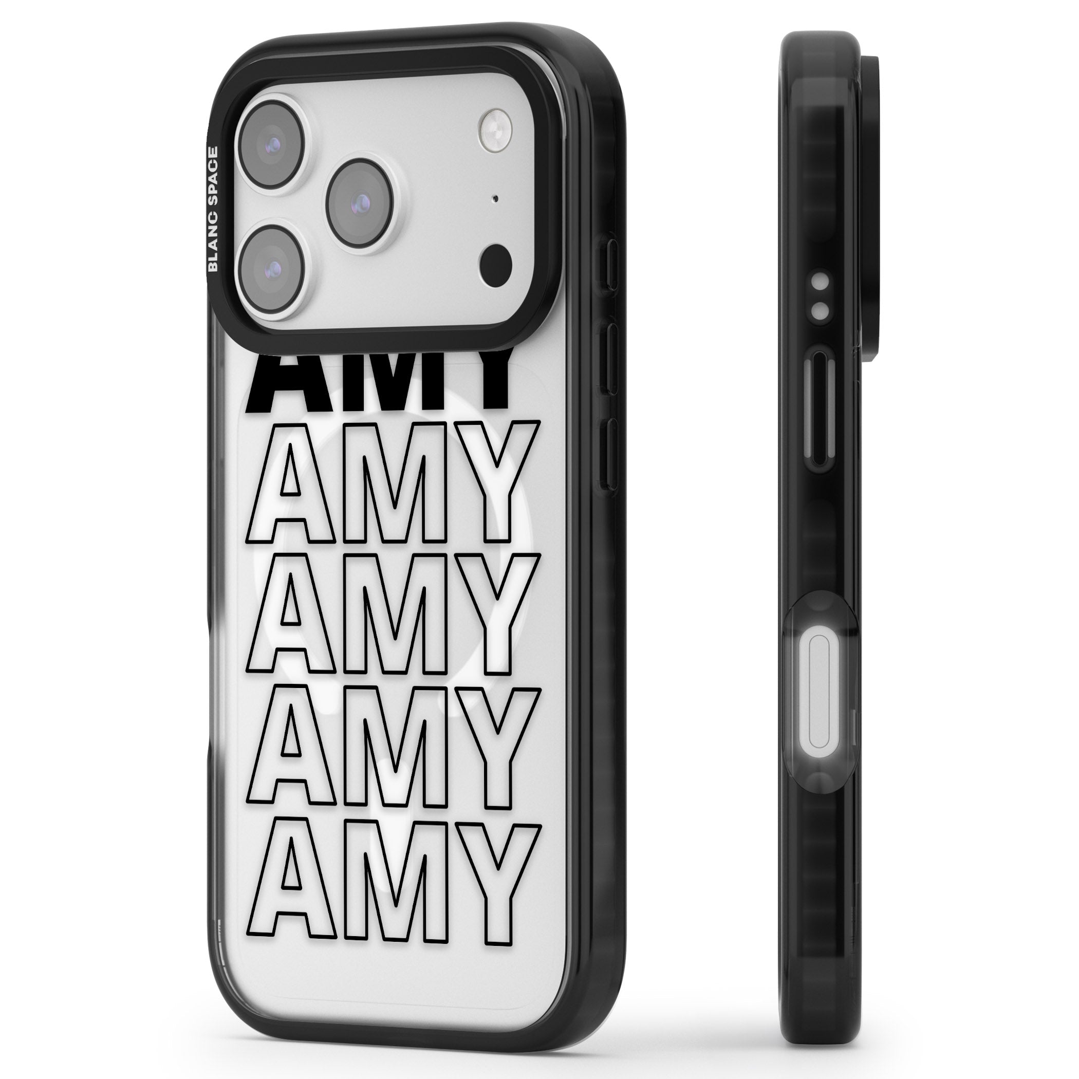 Personalised Bold Name Repetition iPhone 17 Pro Max Impact Pro Black Phone Case Side Profile