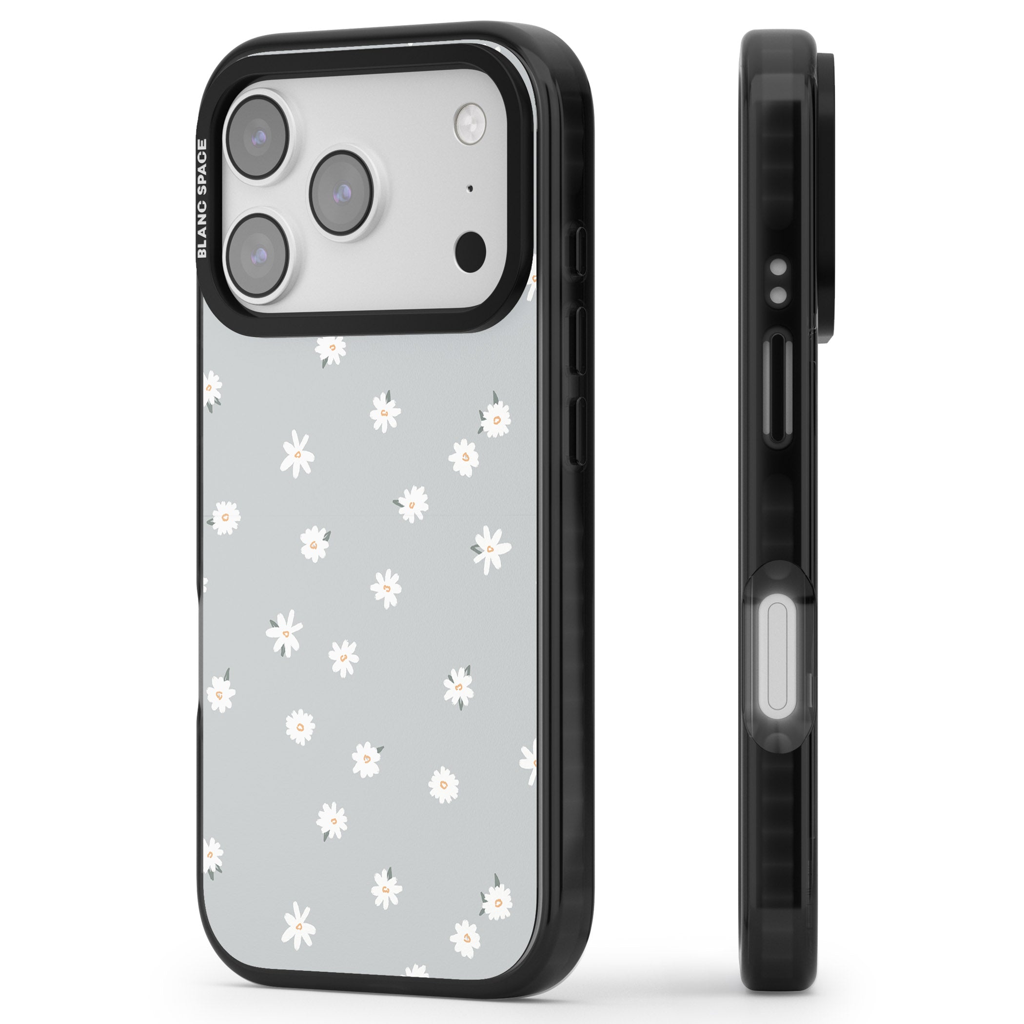 Painted Daisy Blue Grey iPhone 17 Pro Max Impact Pro Black Phone Case Side Profile