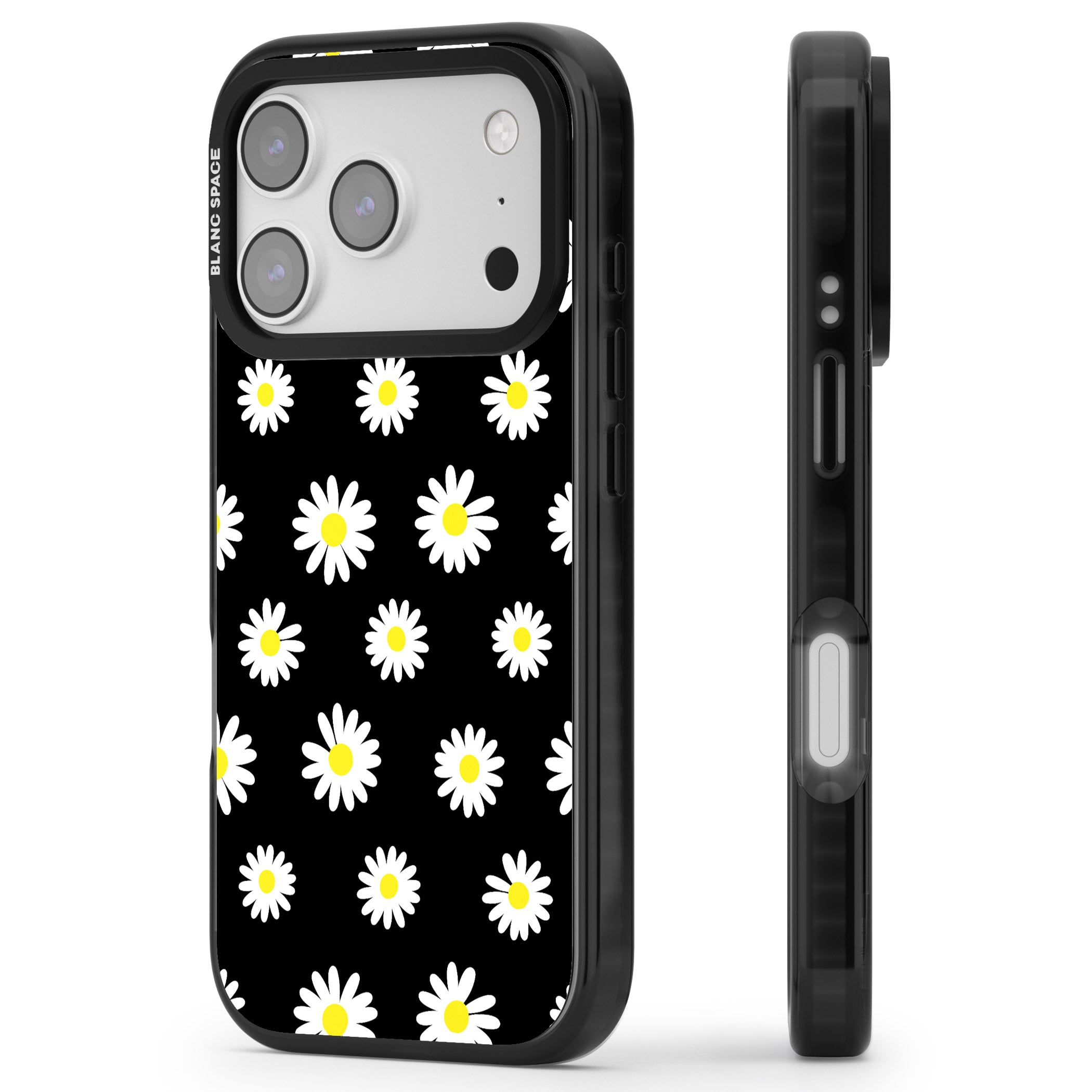 Personalised Chic Daisy Pattern iPhone 17 Pro Max Impact Pro Black Phone Case Side Profile